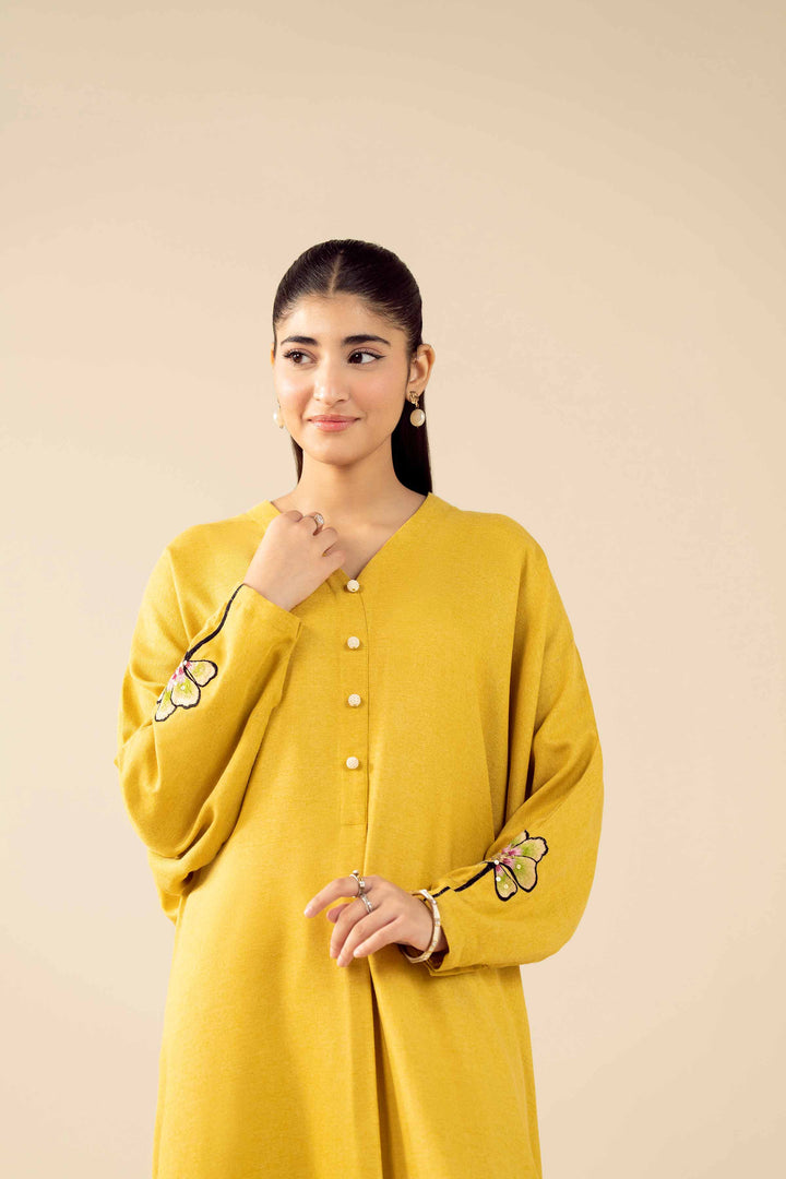 NishatUAE -  Yellow Embroidered khaddi Ready to wear Dress