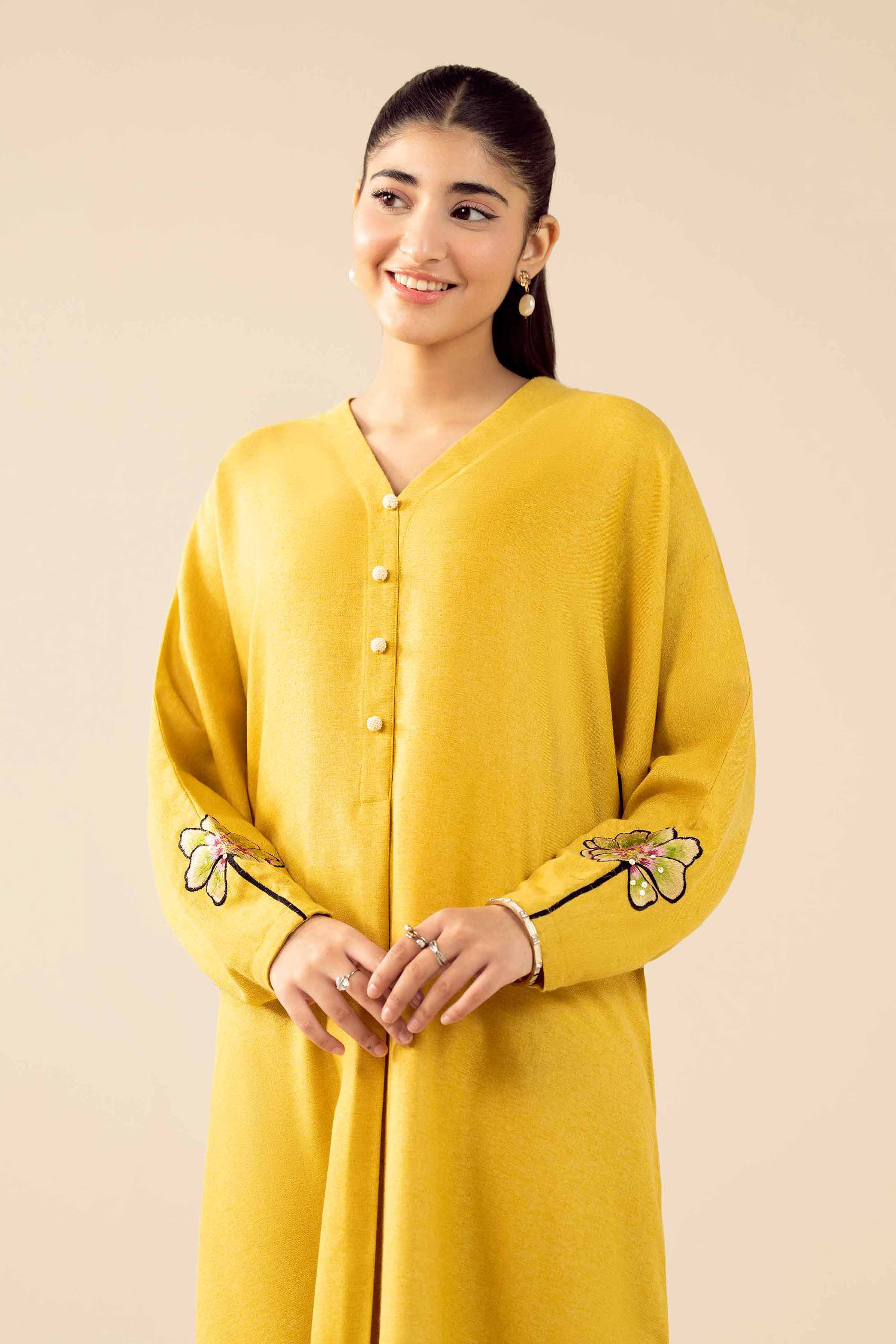 NishatUAE -  Yellow Embroidered khaddi Ready to wear Dress
