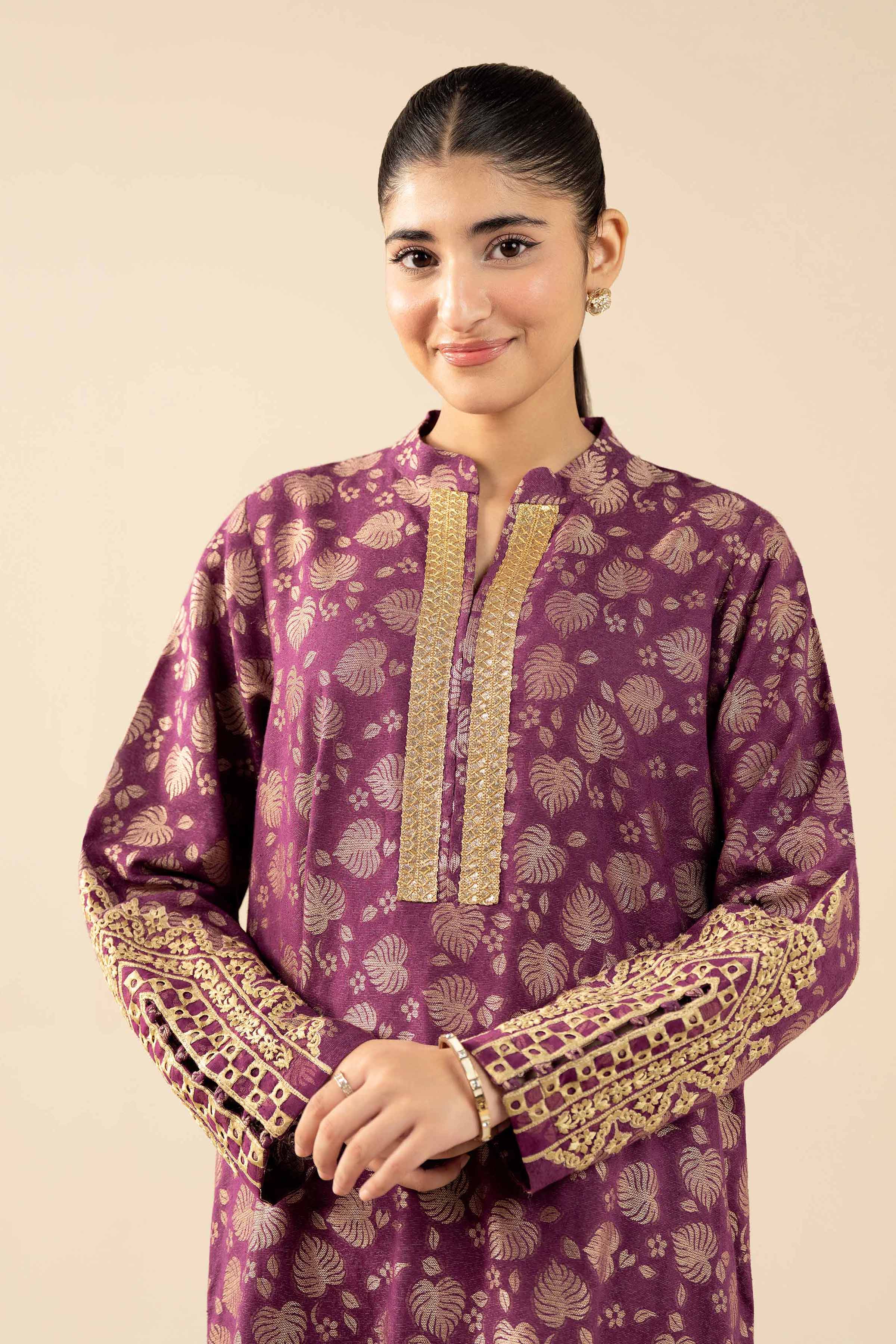 NishatUAE -  Purple Embroidered Jacquard Ready to wear Shirt