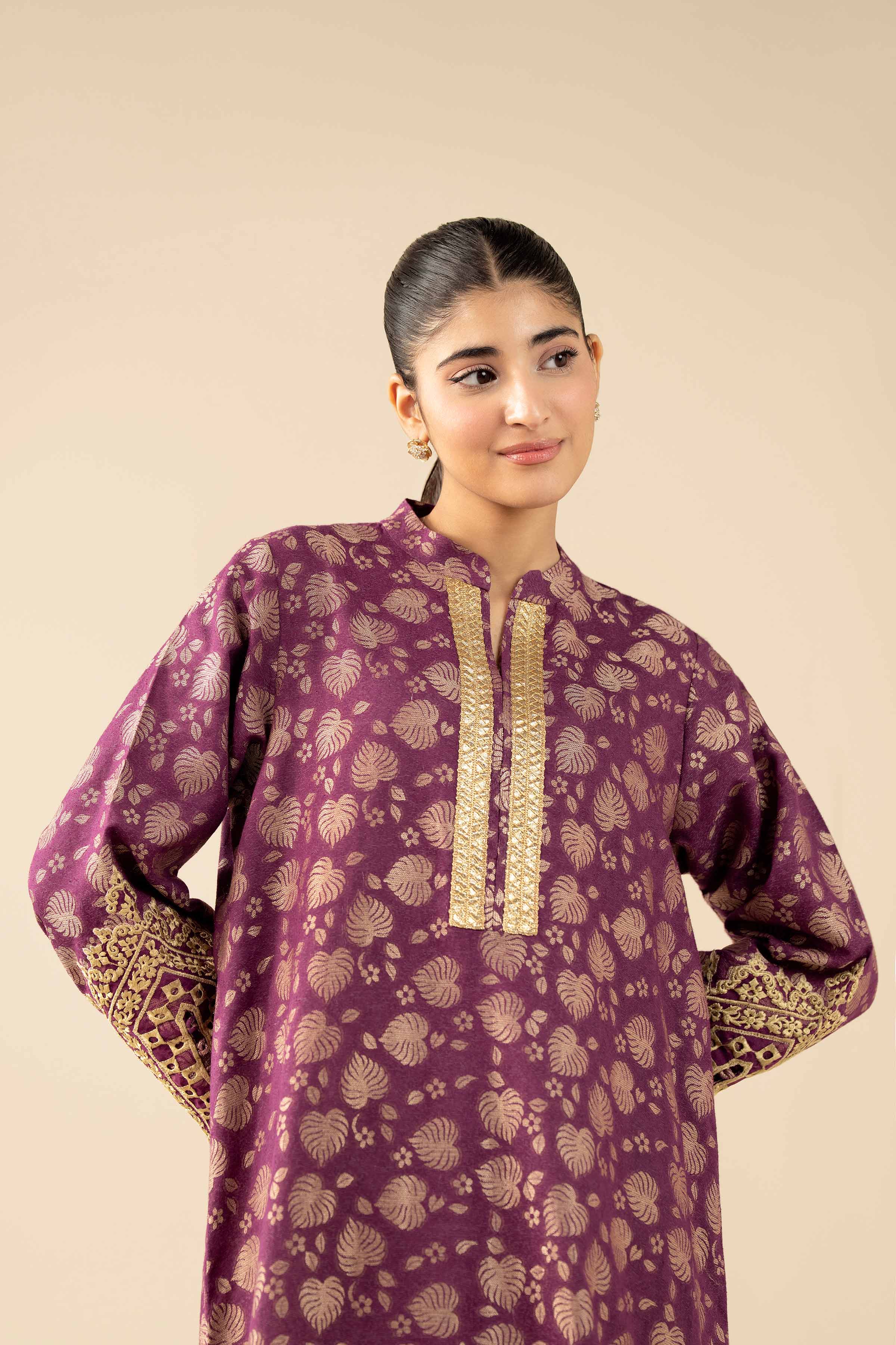 NishatUAE -  Purple Embroidered Jacquard Ready to wear Shirt