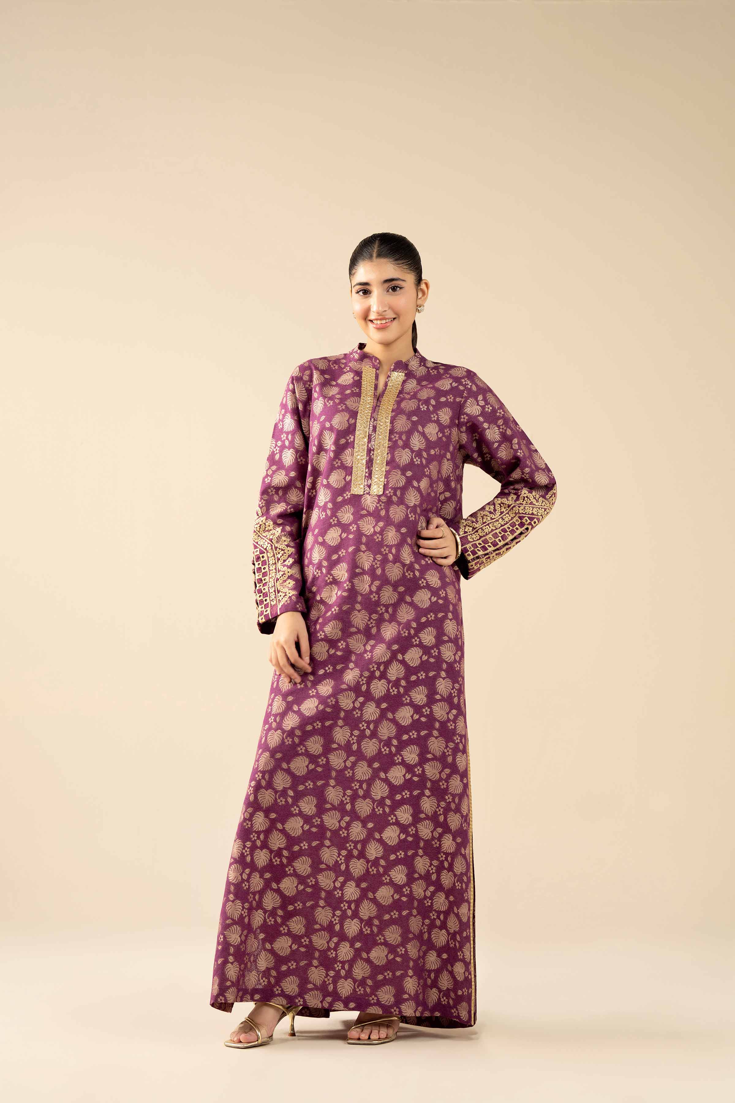 NishatUAE -  Purple Embroidered Jacquard Ready to wear Shirt