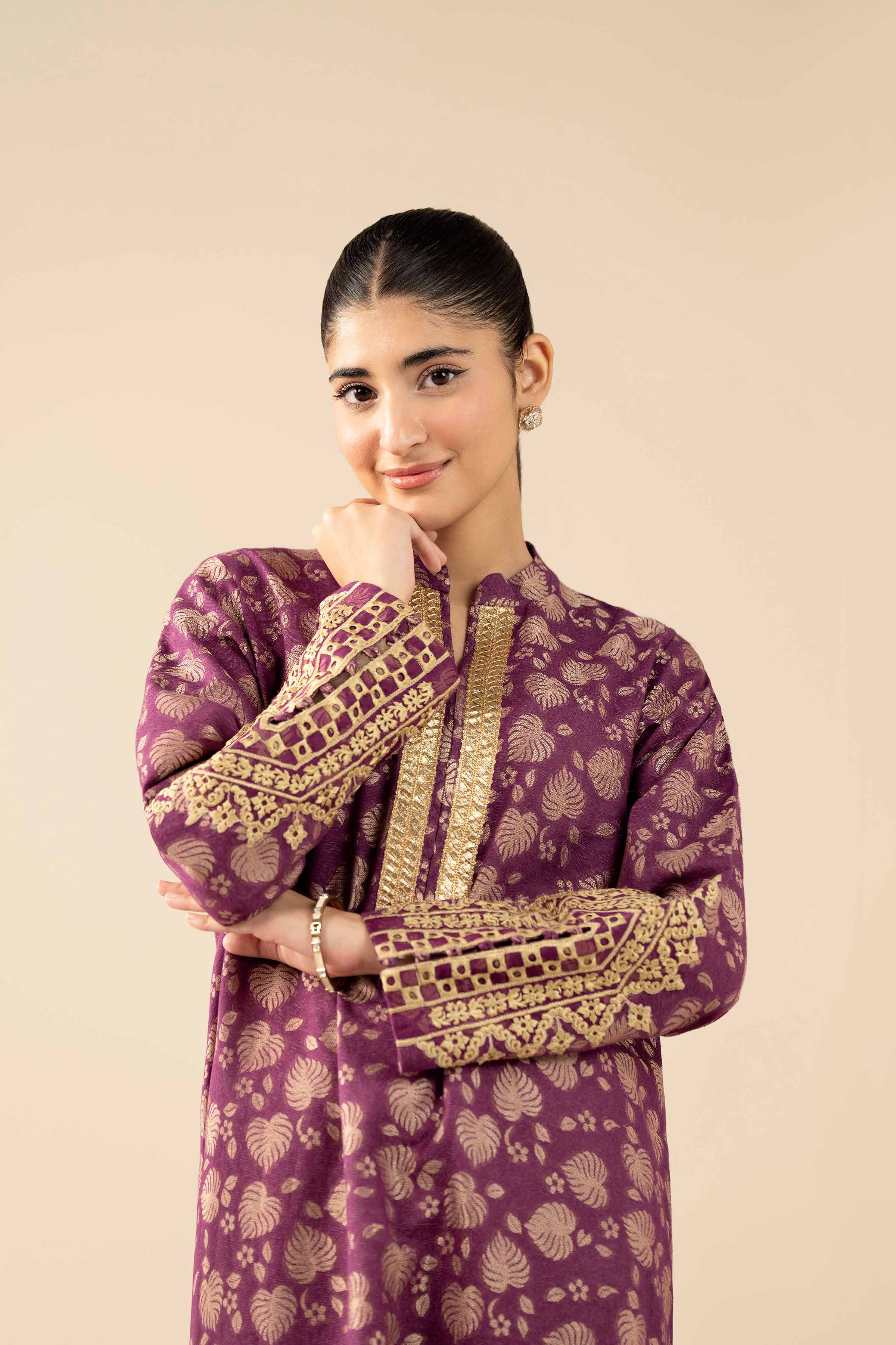 NishatUAE -  Purple Embroidered Jacquard Ready to wear Shirt
