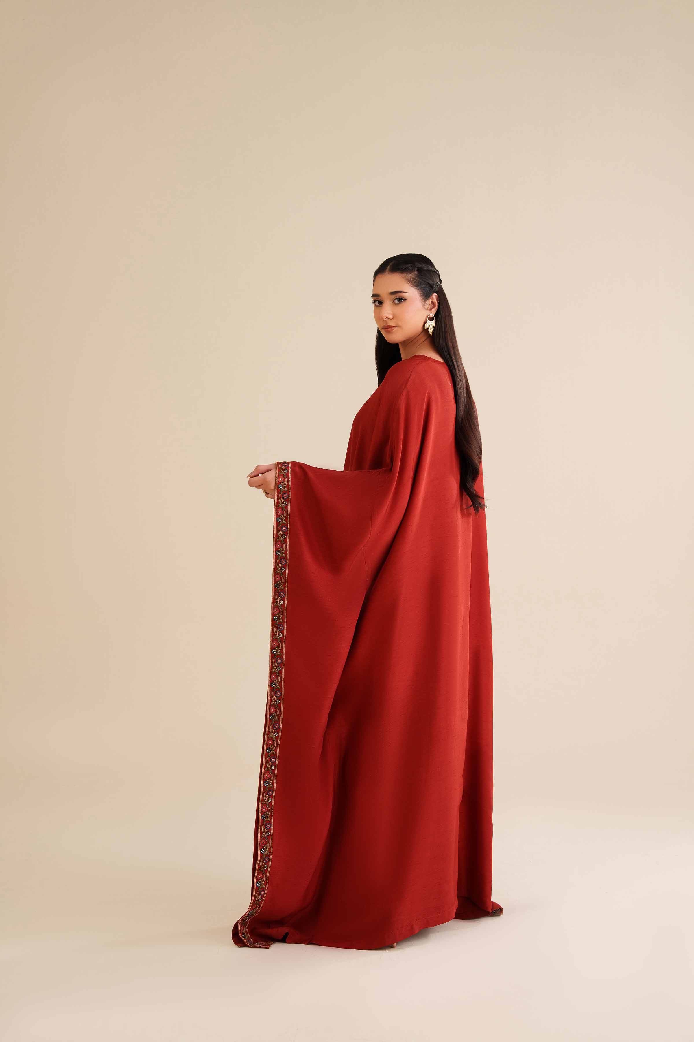 NishatUAE - Red Embroidered Silk Ready To Wear Kaftan