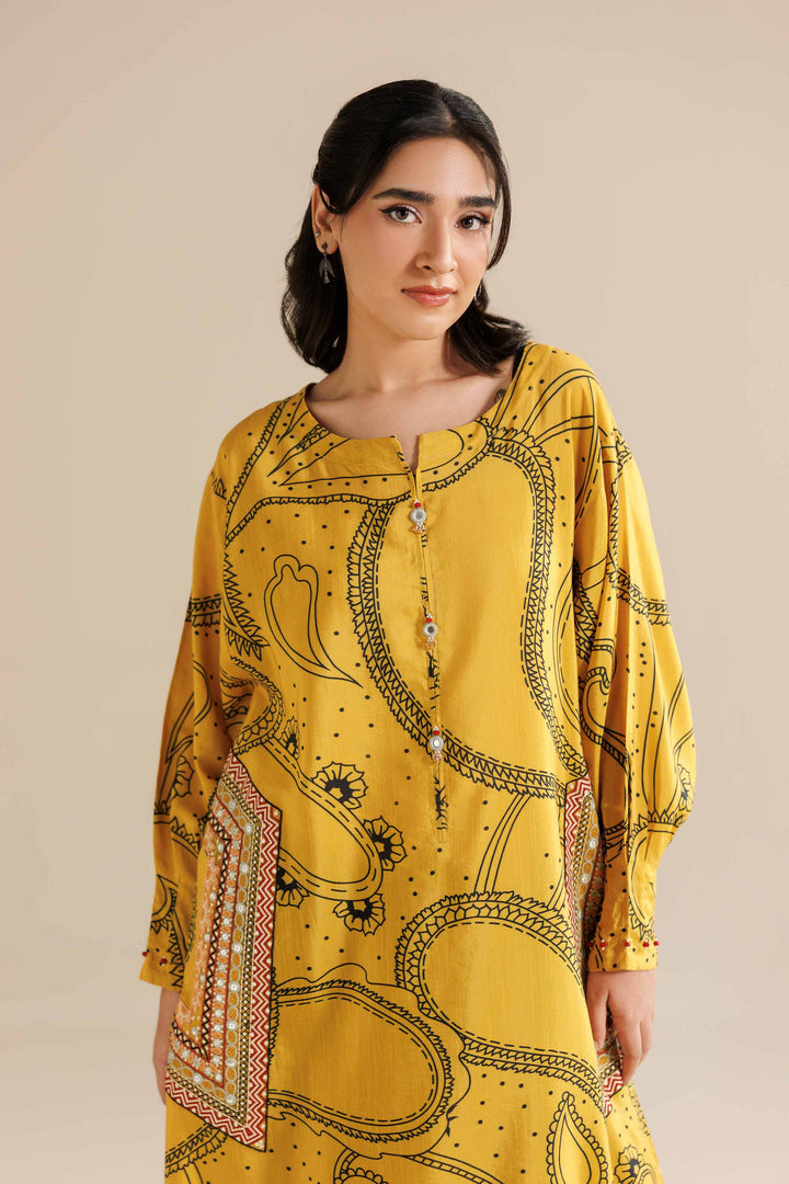 NishatUAE -  Mustard Embroidered Silk Ready to wear Shirt