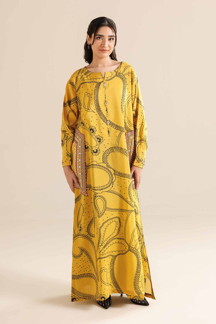 NishatUAE -  Mustard Embroidered Silk Ready to wear Shirt