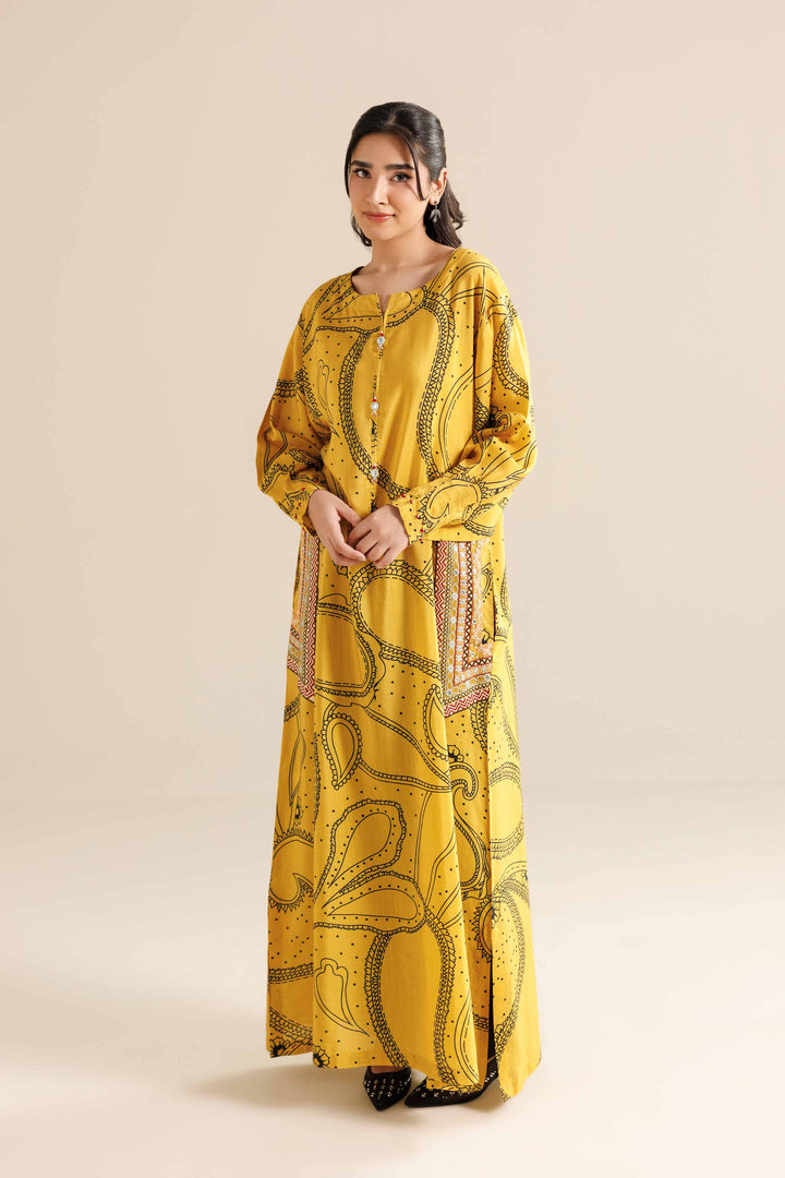 NishatUAE -  Mustard Embroidered Silk Ready to wear Shirt