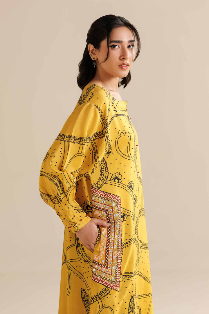 NishatUAE -  Mustard Embroidered Silk Ready to wear Shirt