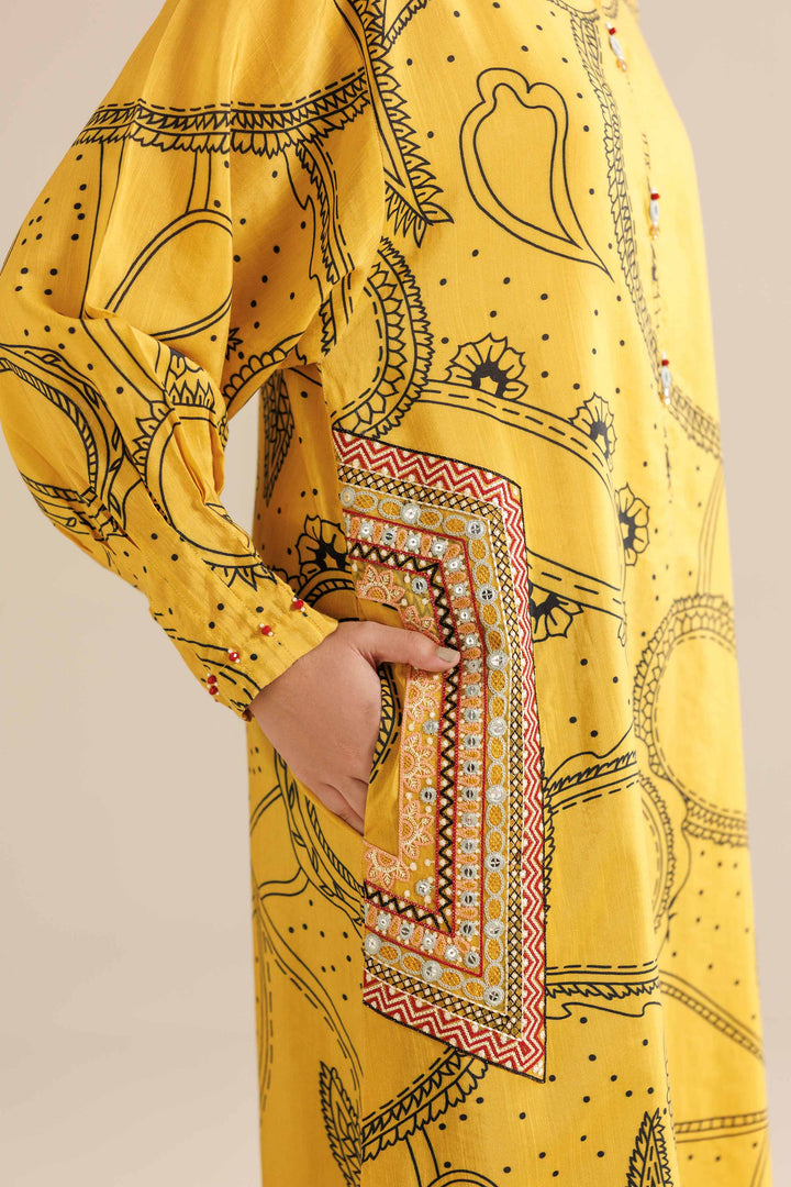 NishatUAE -  Mustard Embroidered Silk Ready to wear Shirt