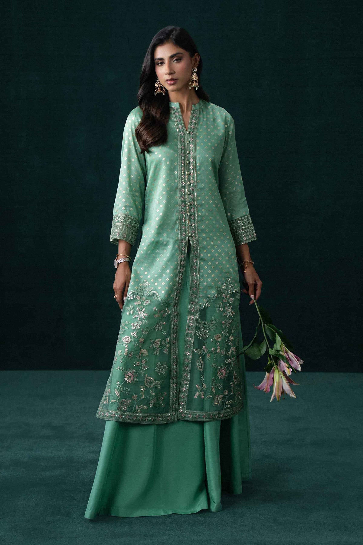 2 Piece - Printed Embroidered Suit - KBS26-134