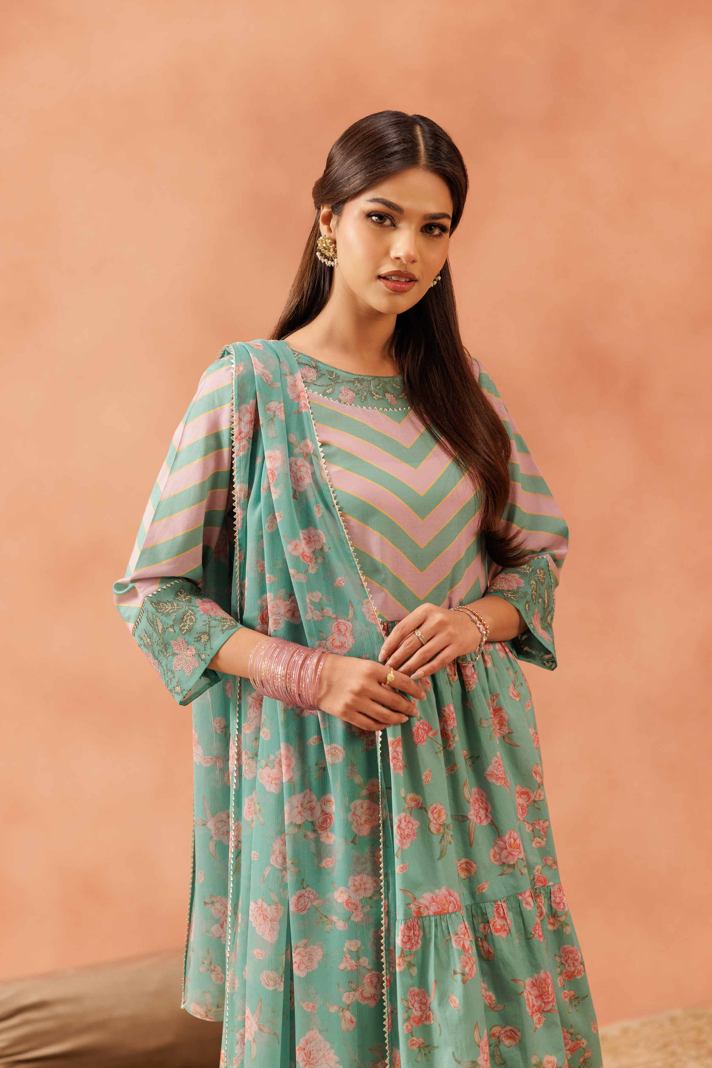 2 Piece - Printed Embroidered Suit - KFE25-147