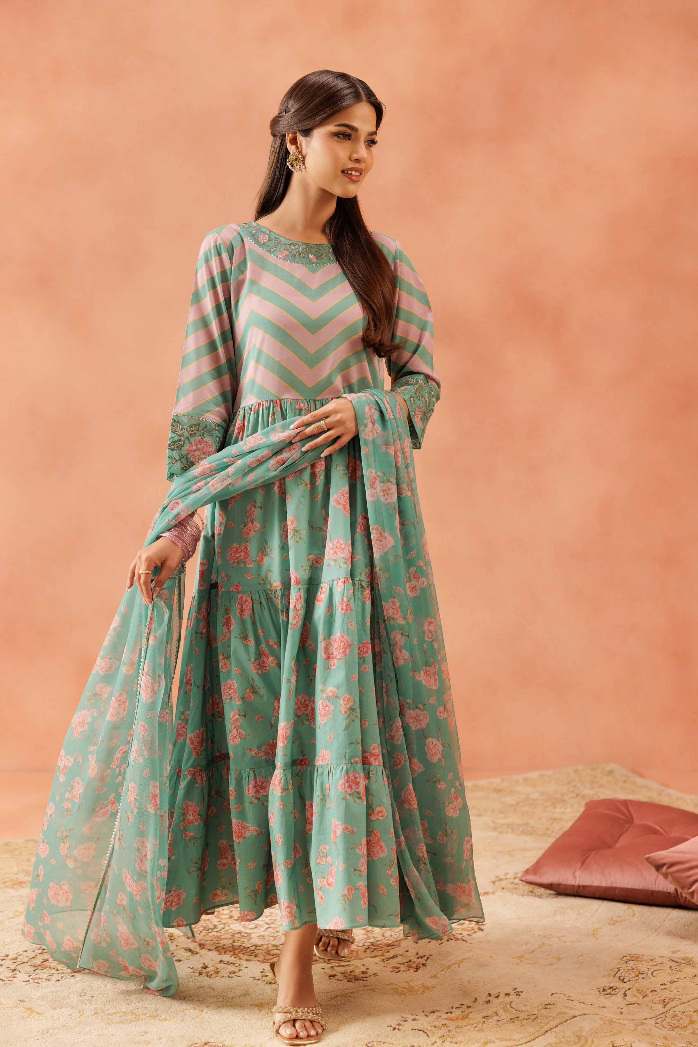2 Piece - Printed Embroidered Suit - KFE25-147