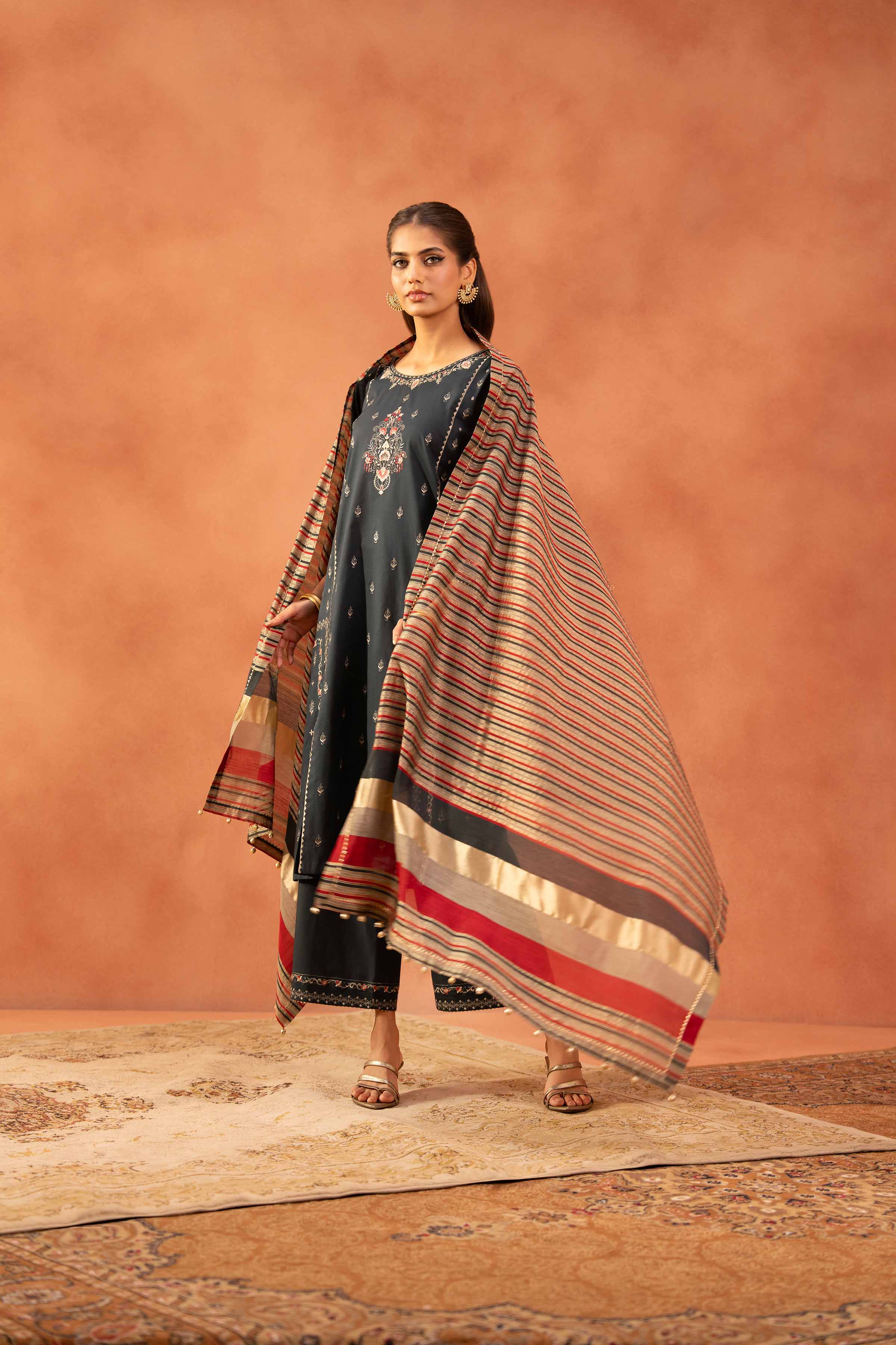 NishatUAE - Black Embroidered 3-piece Ready To Wear Suit