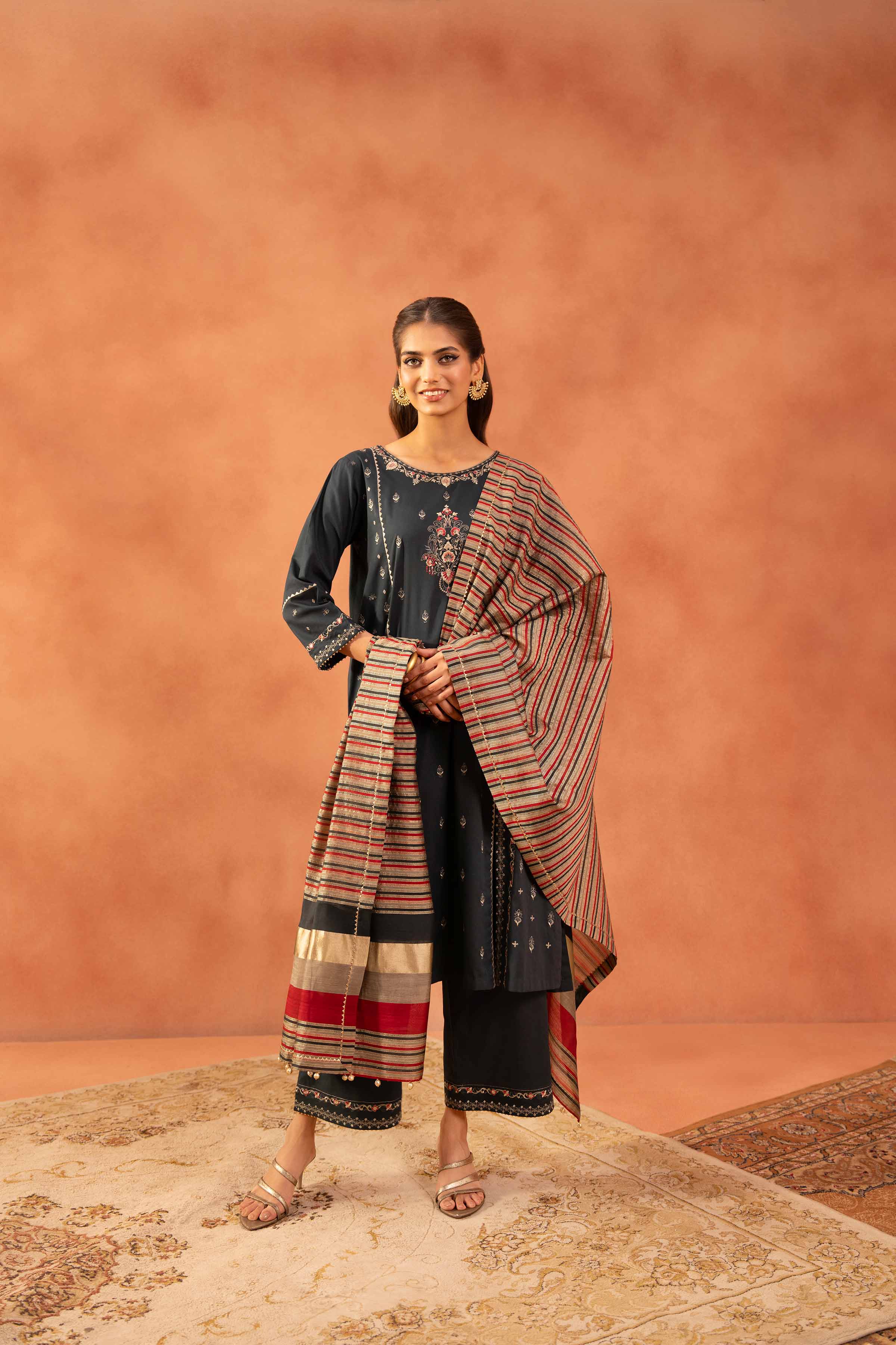 NishatUAE - Black Embroidered 3-piece Ready To Wear Suit