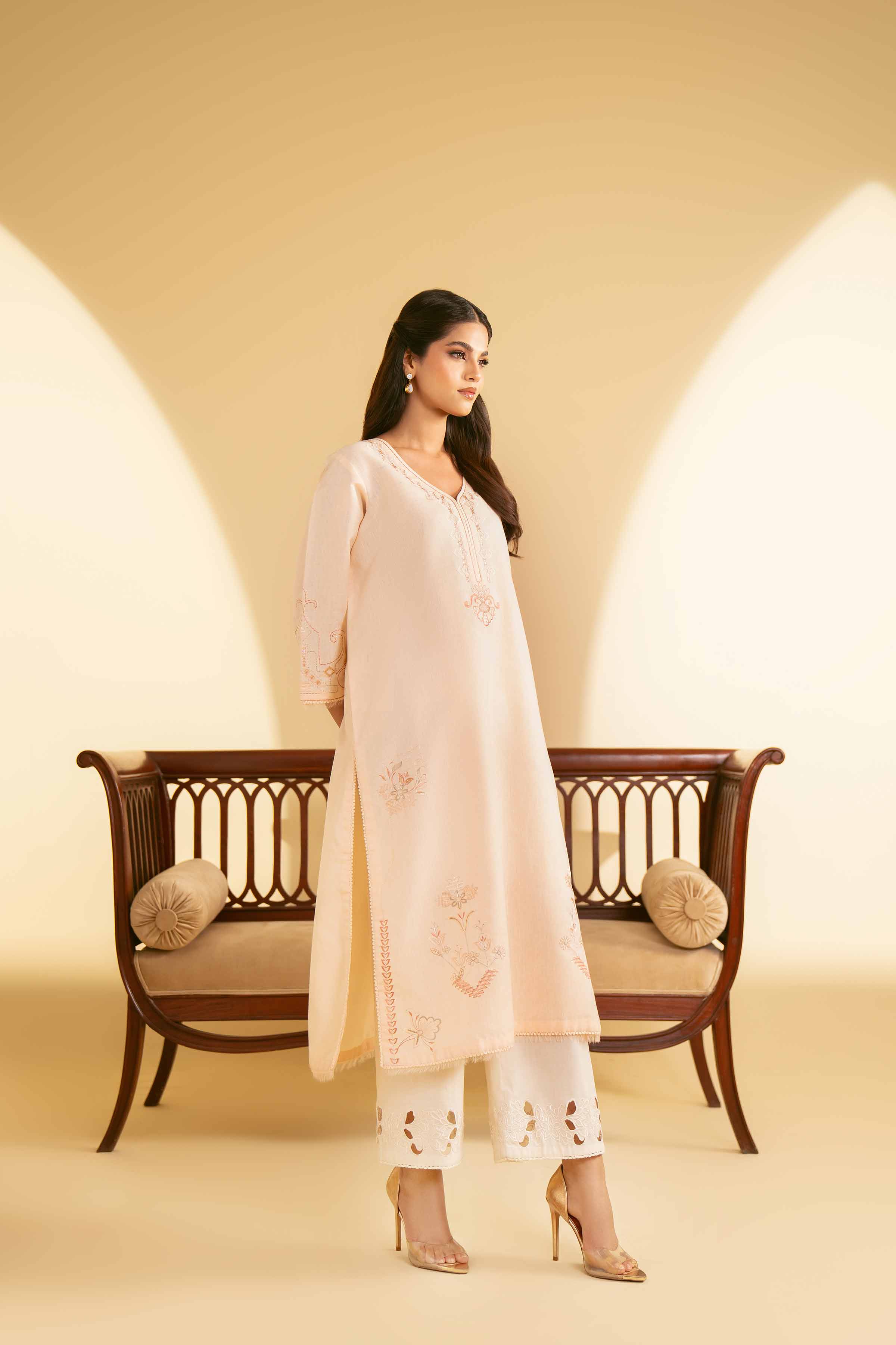 NishatUAE - Peach Embroidered Ready To Wear Shirt