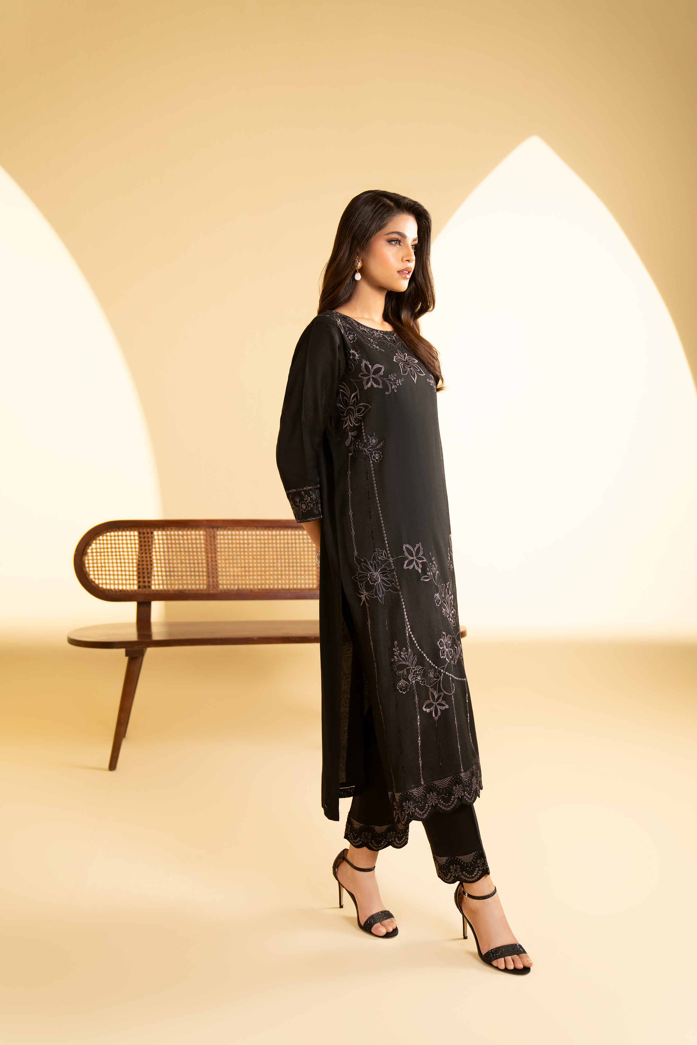 NishatUAE - Black Embroidered 2-piece Ready To Wear Dress