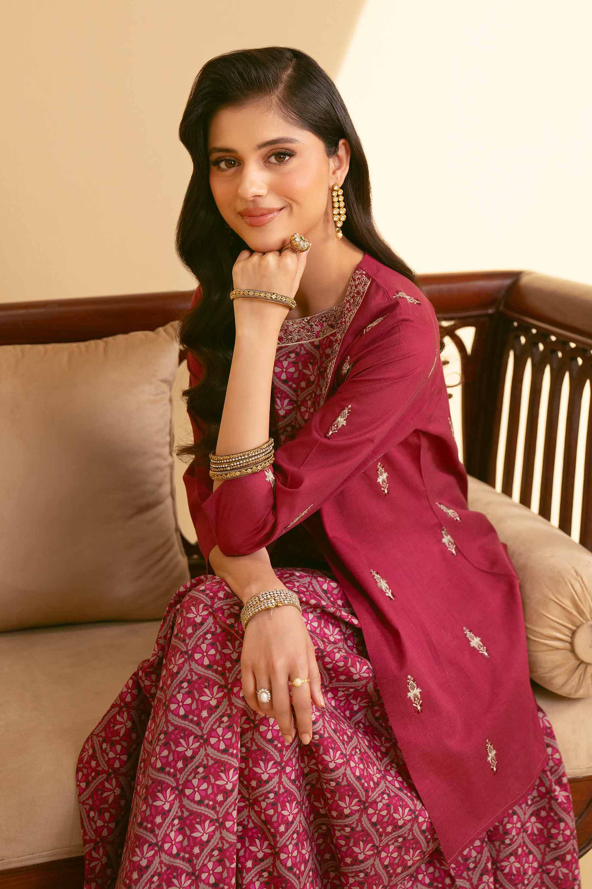 NishatUAE - Maroon Embroidered 2-piece Ready To Wear Dress