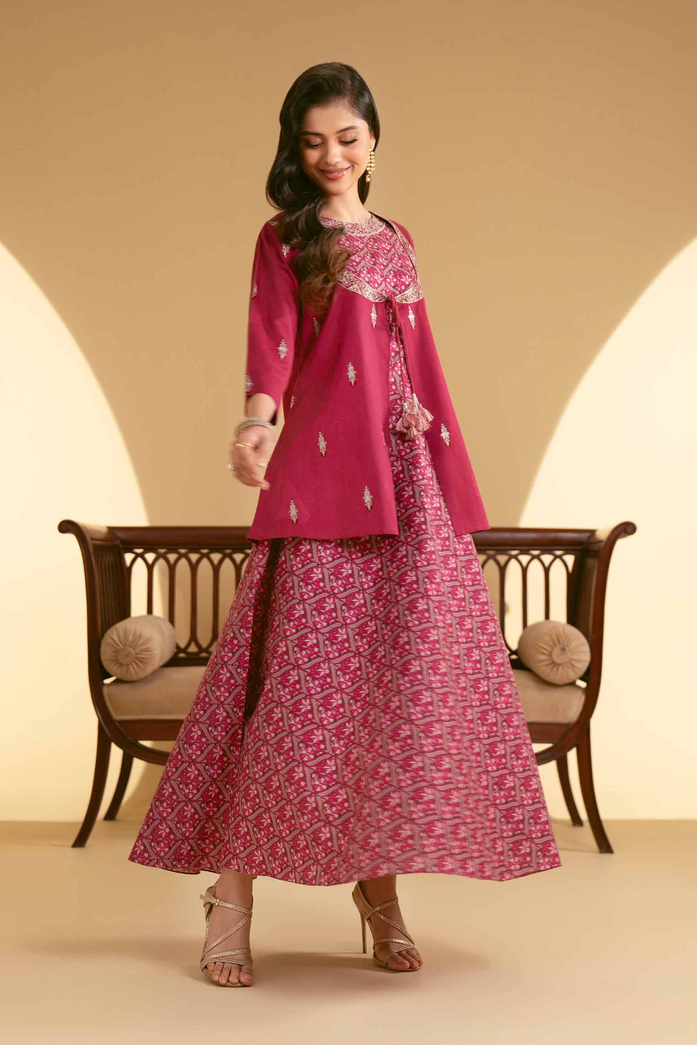 NishatUAE - Maroon Embroidered 2-piece Ready To Wear Dress
