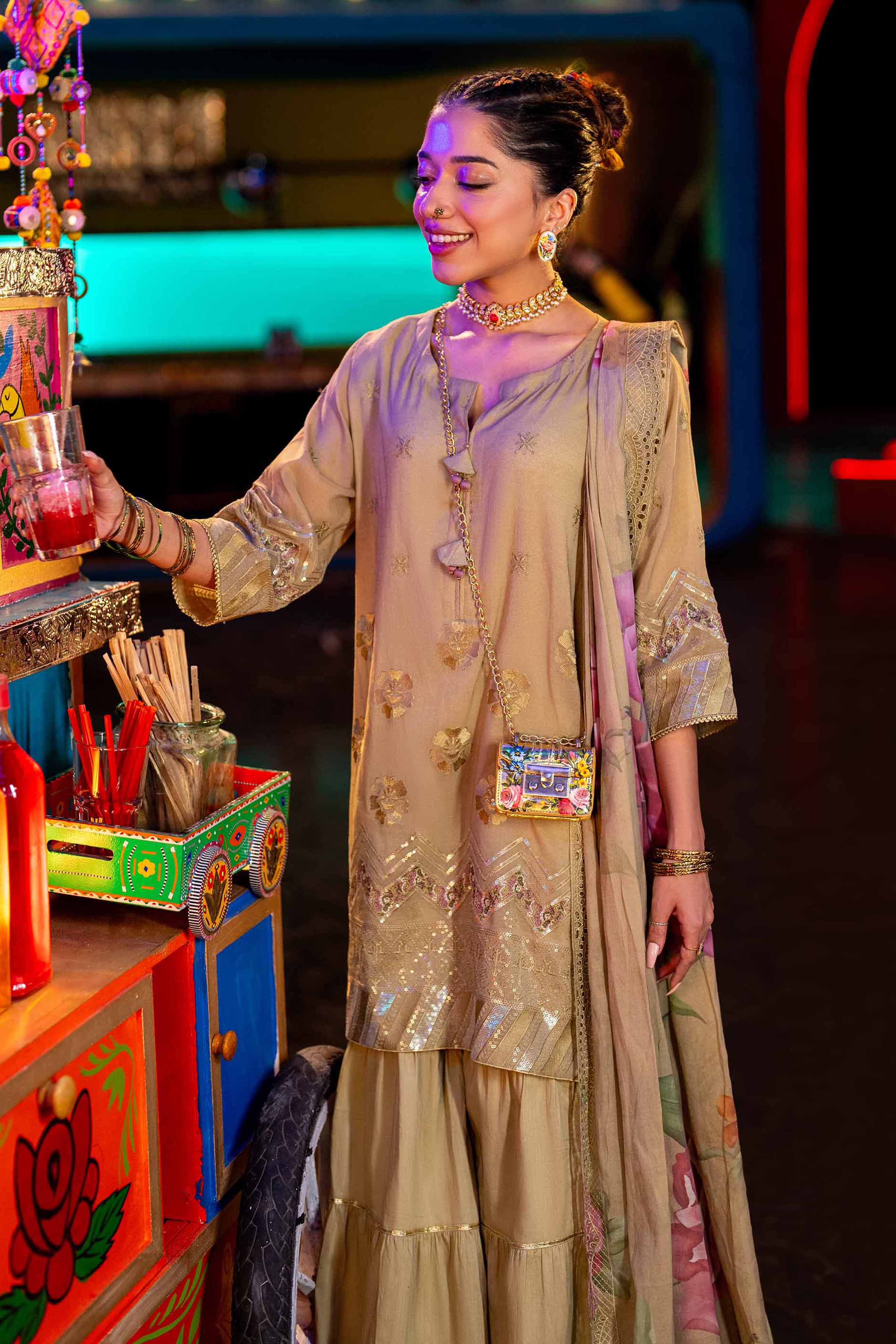 3 Piece - Printed Embroidered Suit - KFE25-55