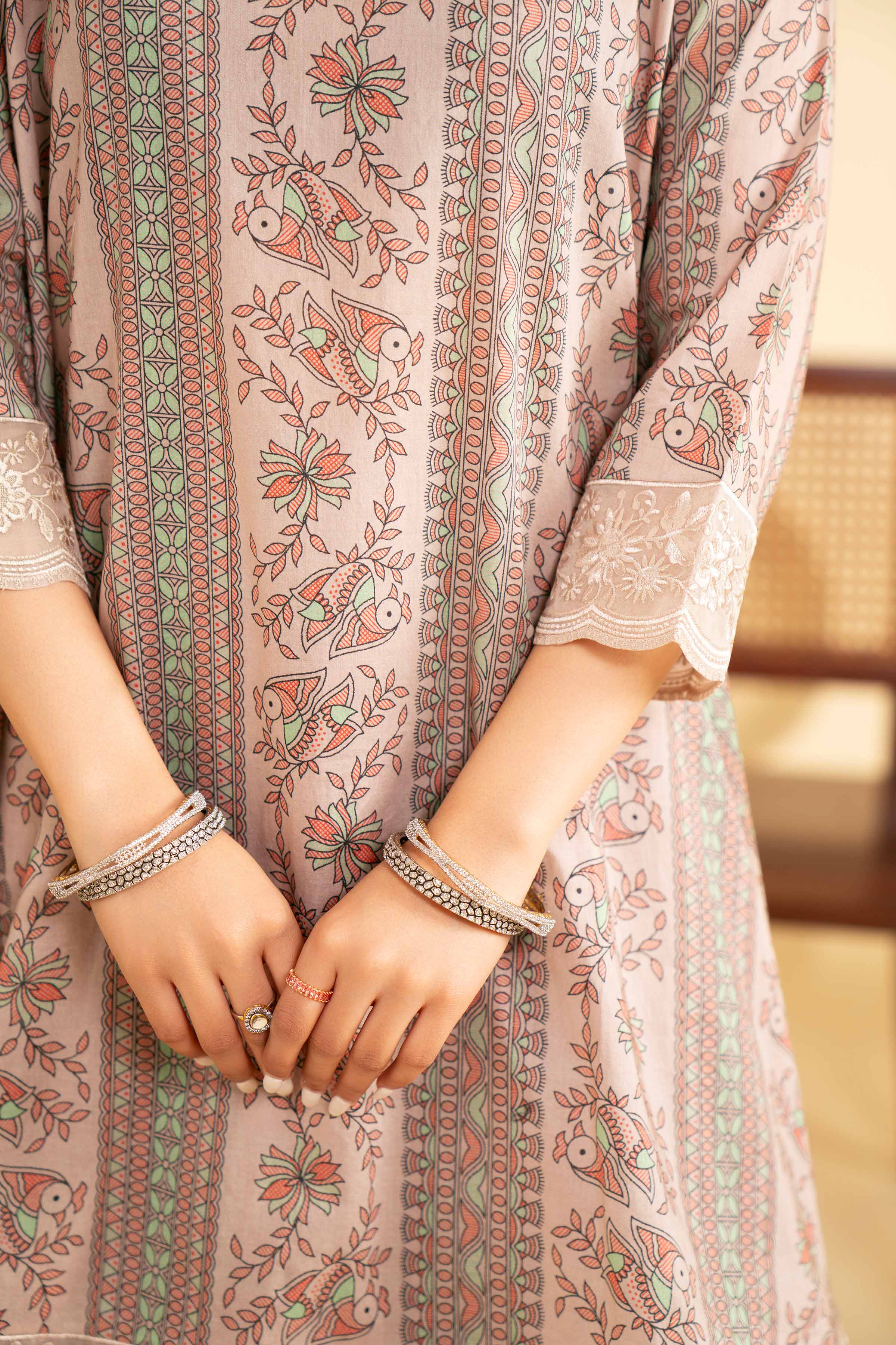 3 Piece - Printed Embroidered Suit - KFE25-75
