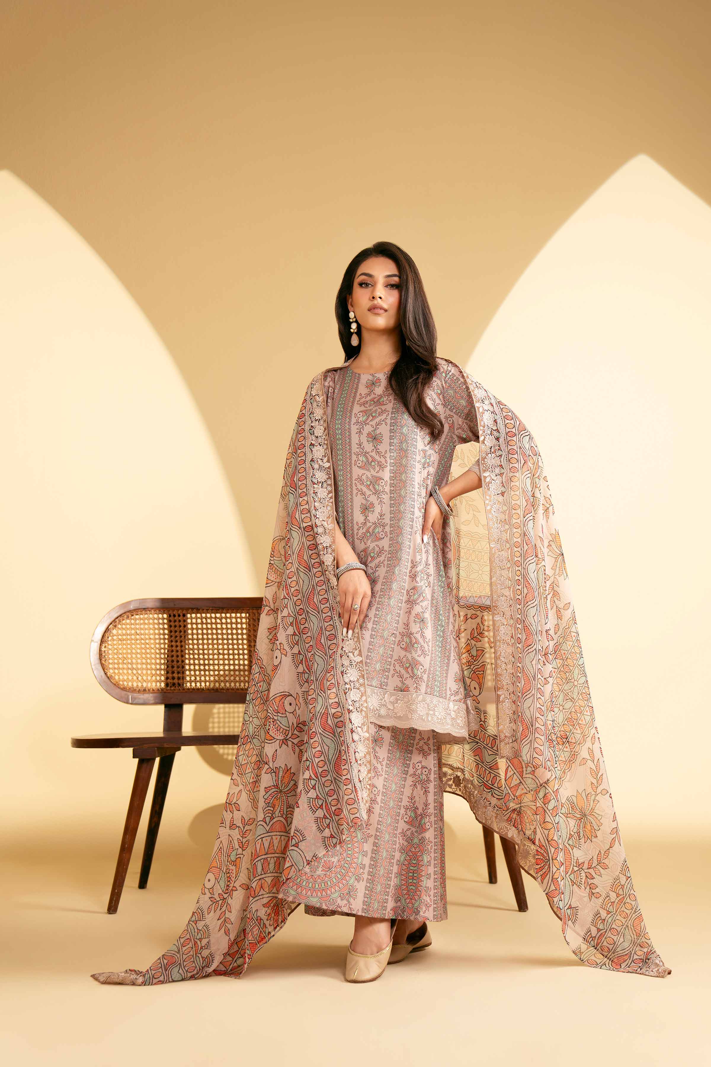 3 Piece - Printed Embroidered Suit - KFE25-75
