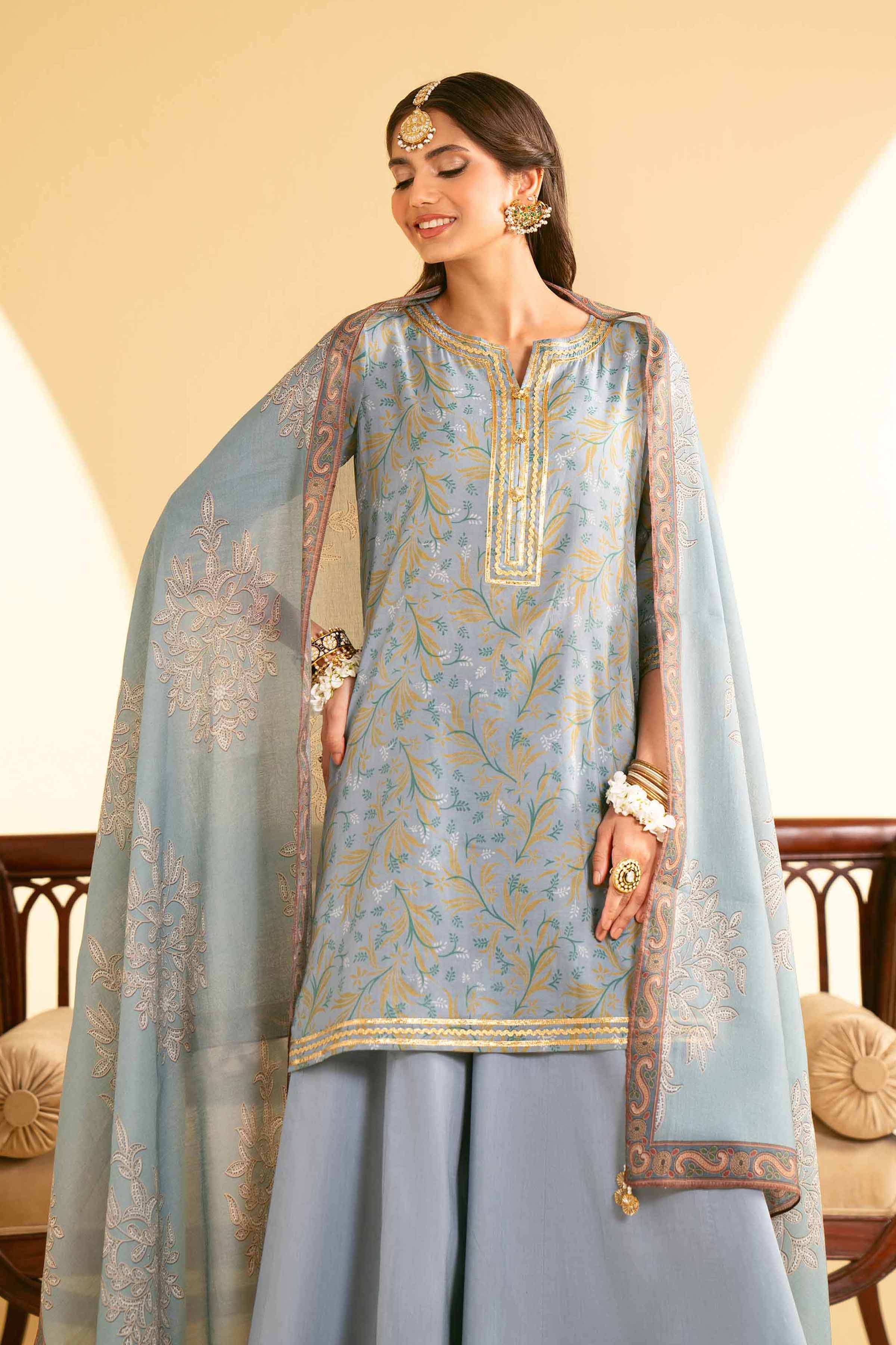 3 Piece - Printed Embroidered Suit - KFE25-78