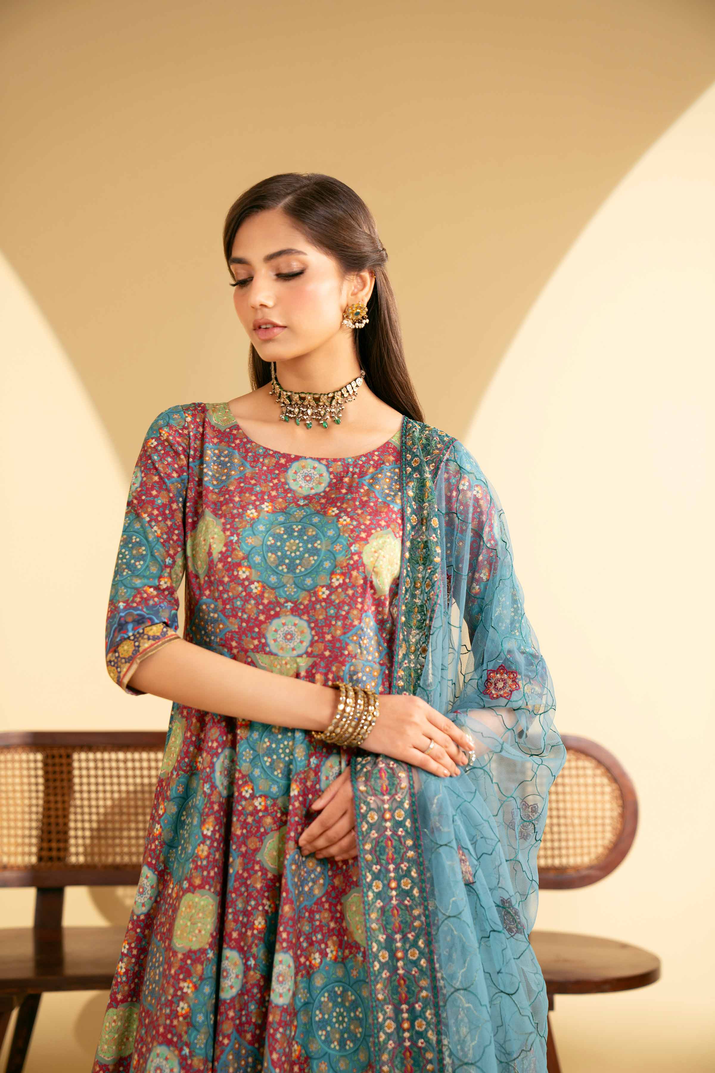 2 Piece - Printed Embroidered Suit - KFE25-84