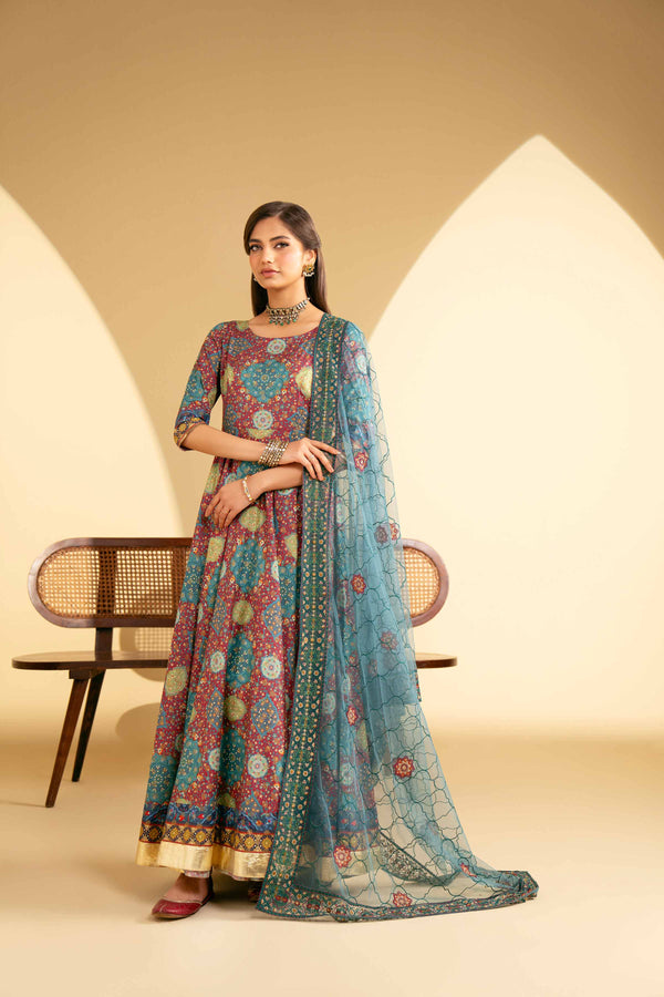 2 Piece - Printed Embroidered Suit - KFE25-84