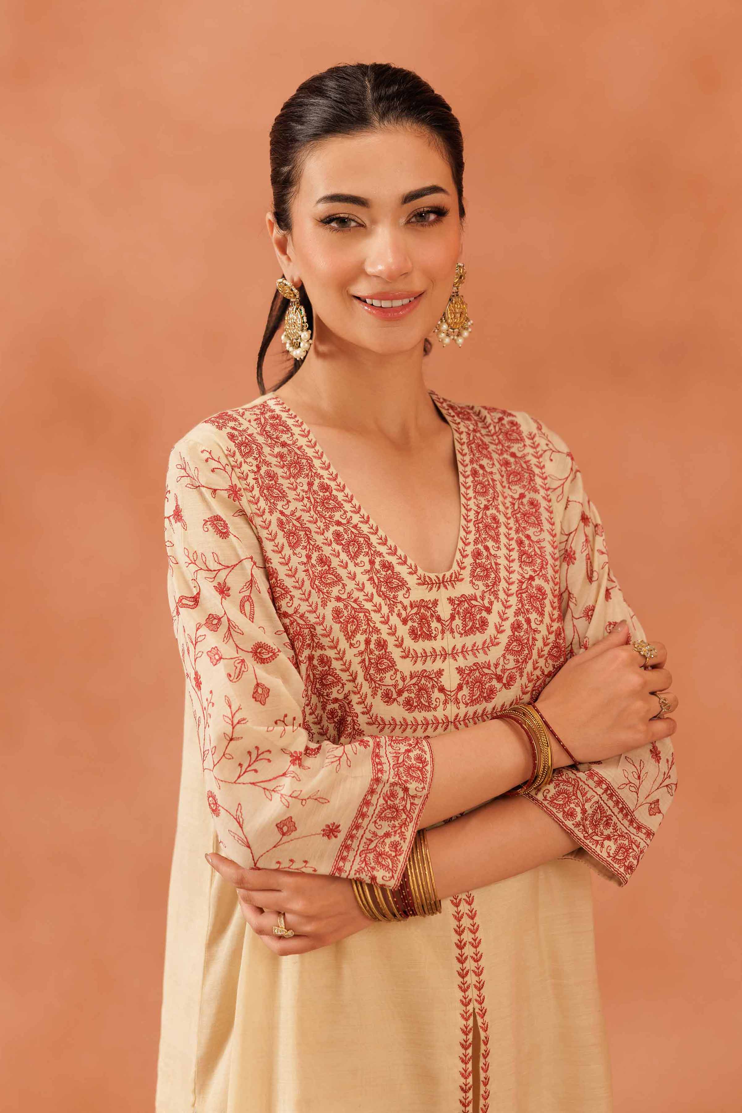 NishatUAE - Gold Embroidered 2-piece Ready To Wear Dress