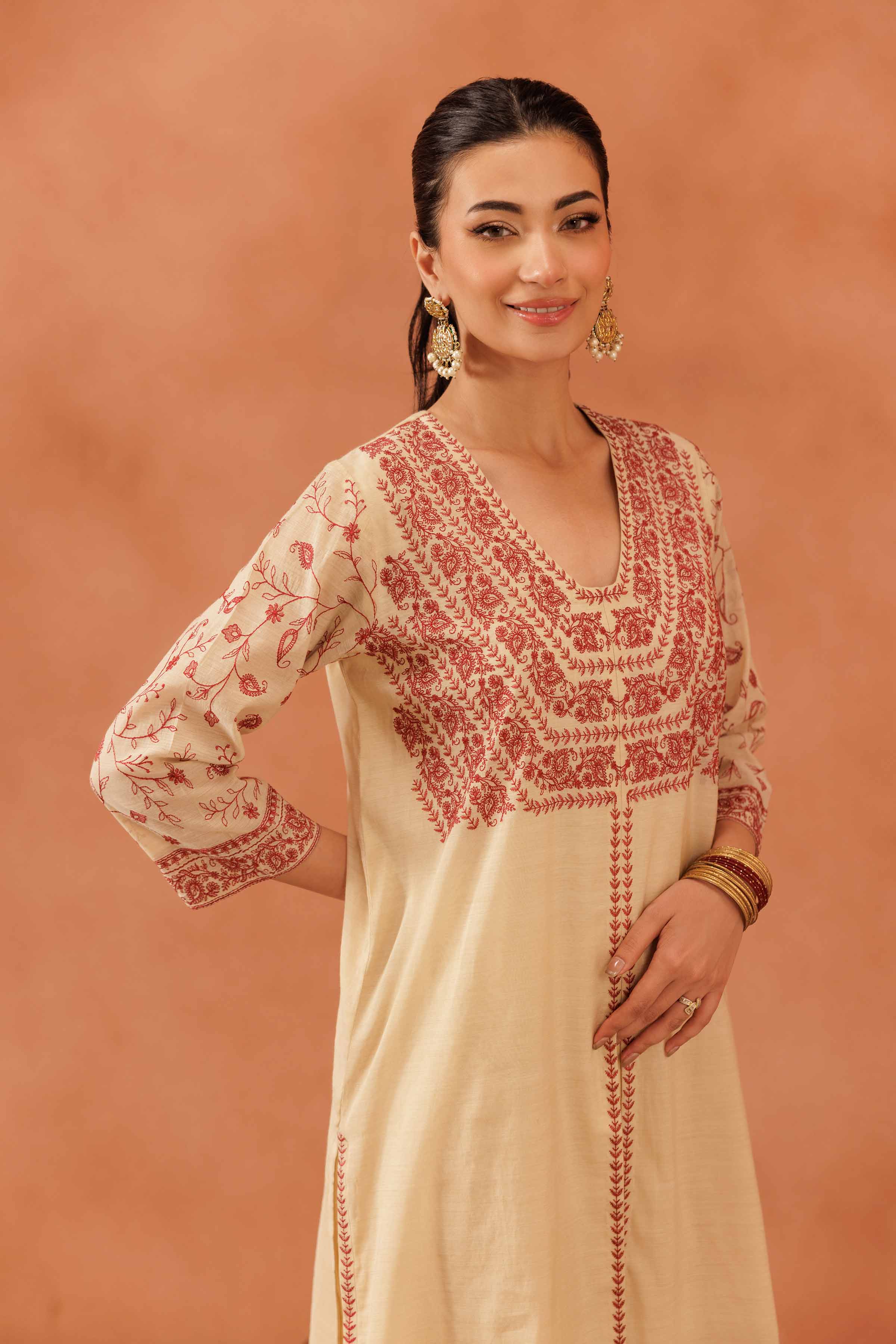 NishatUAE - Gold Embroidered 2-piece Ready To Wear Dress