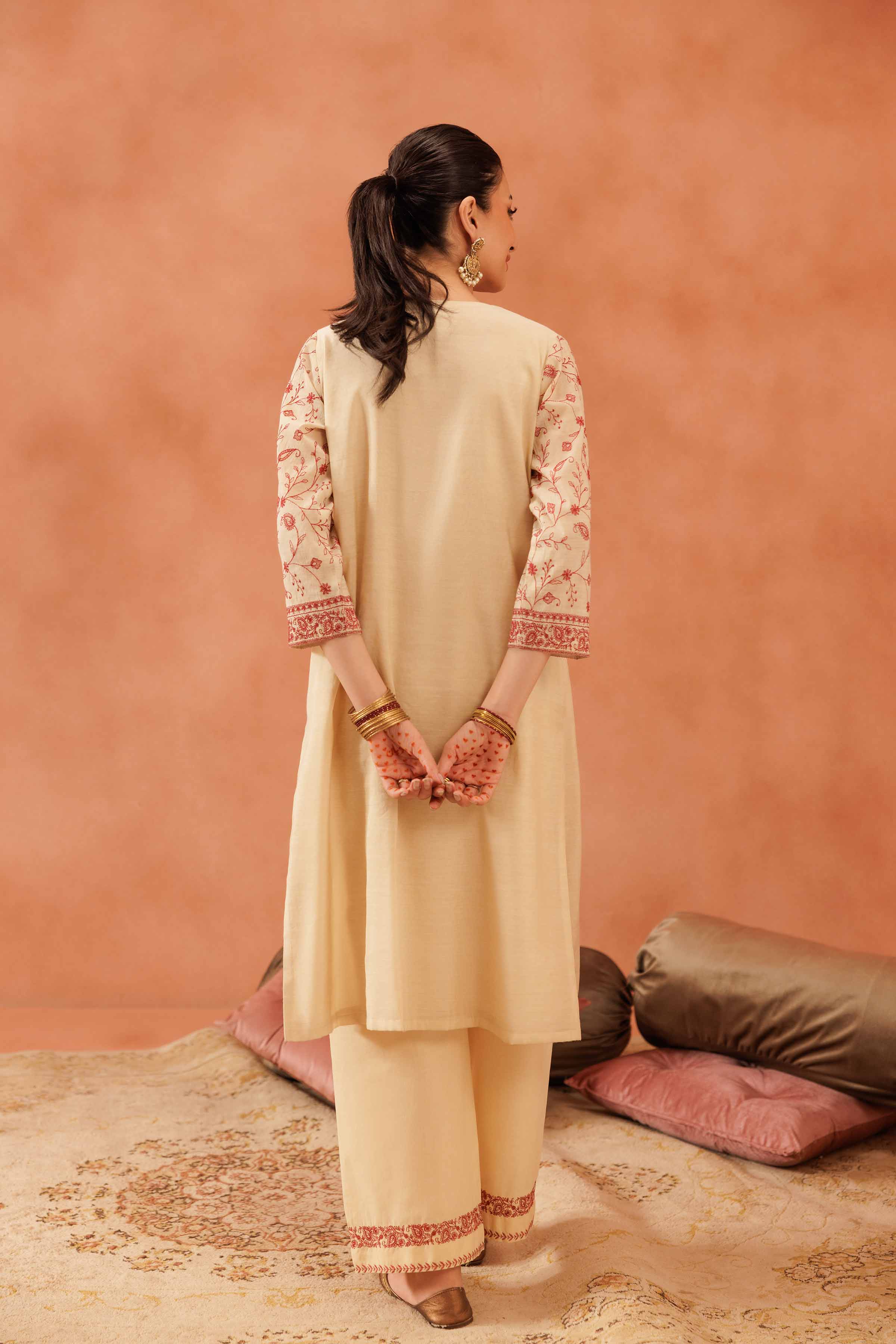 NishatUAE - Gold Embroidered 2-piece Ready To Wear Dress