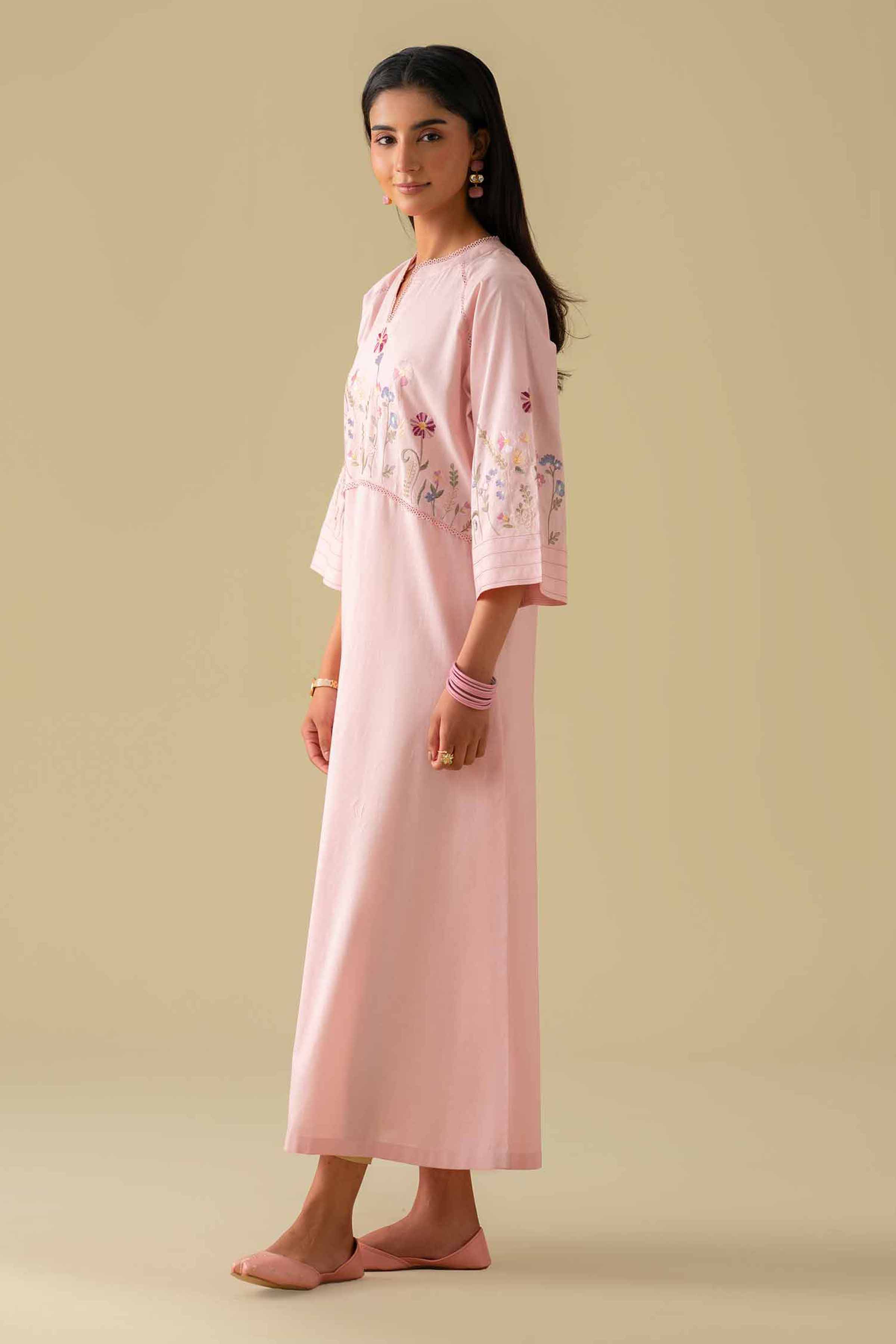 2 Piece - Embroidered Suit - KFE26-02 Pink Cambric 2PC Embroidered LUXURY