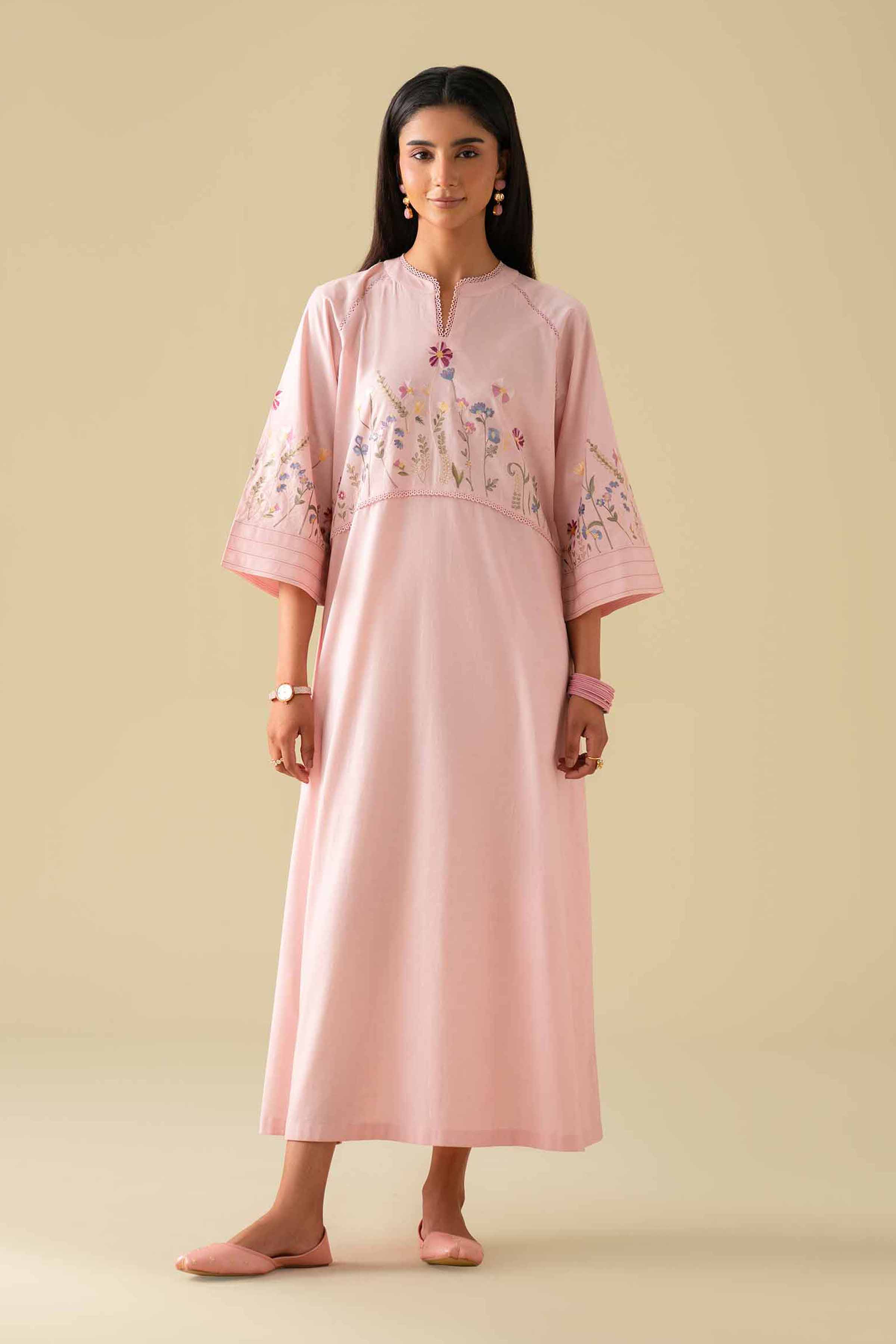 2 Piece - Embroidered Suit - KFE26-02 Pink Cambric 2PC Embroidered LUXURY