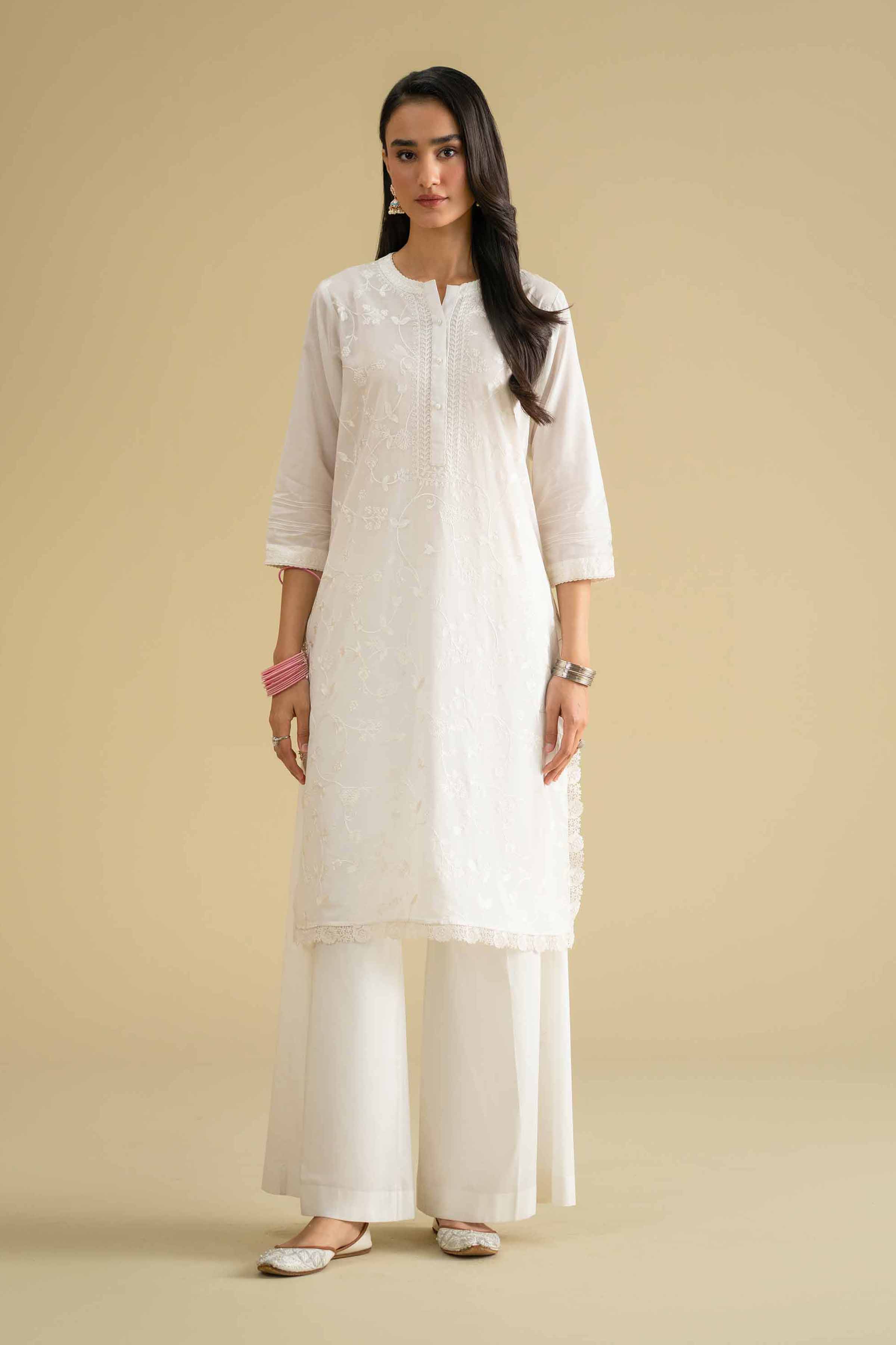 Embroidered Shirt - KFE26-03 White Cambric 1PC Embroidered LUXURY