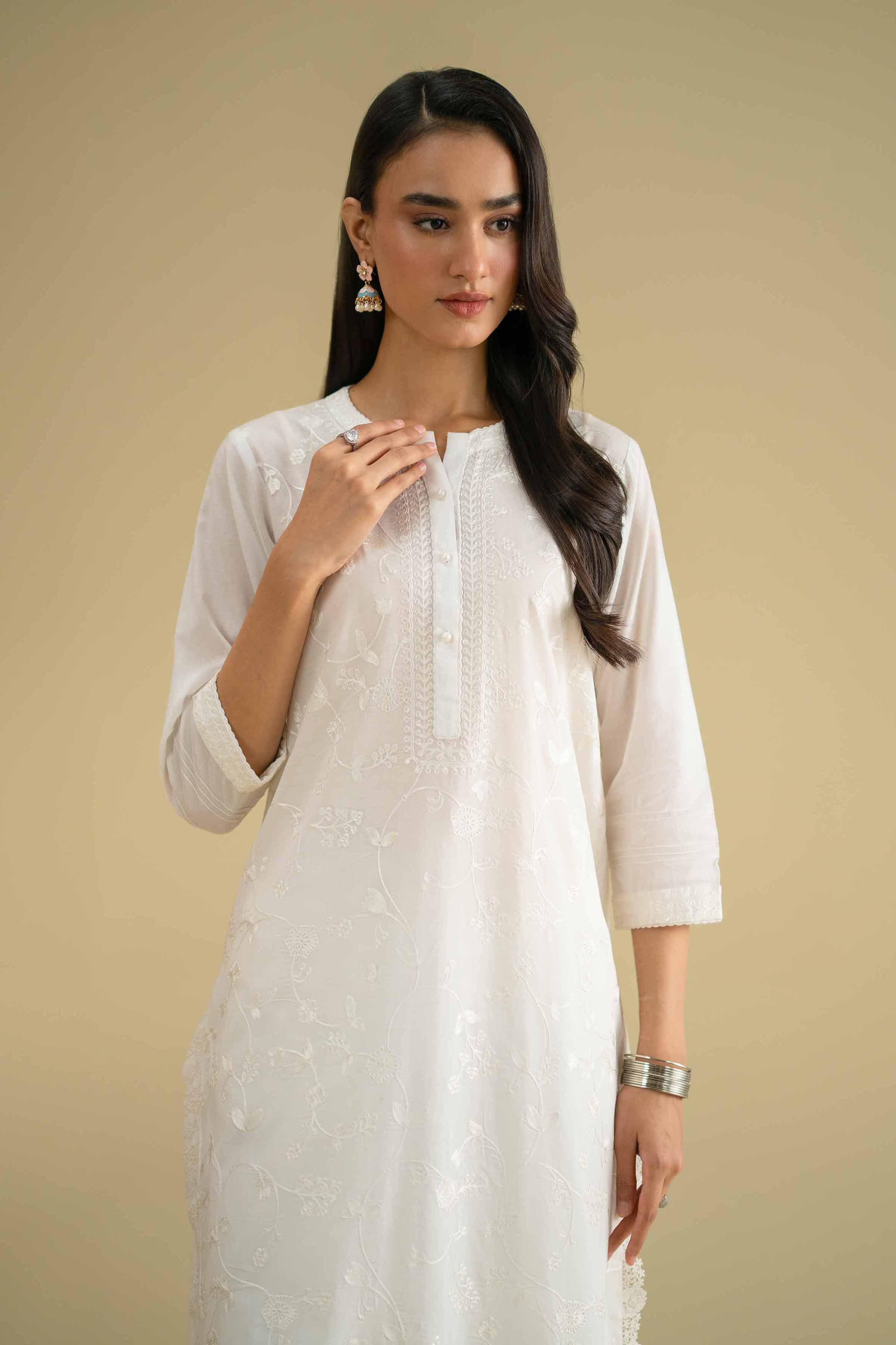 Embroidered Shirt - KFE26-03 White Cambric 1PC Embroidered LUXURY