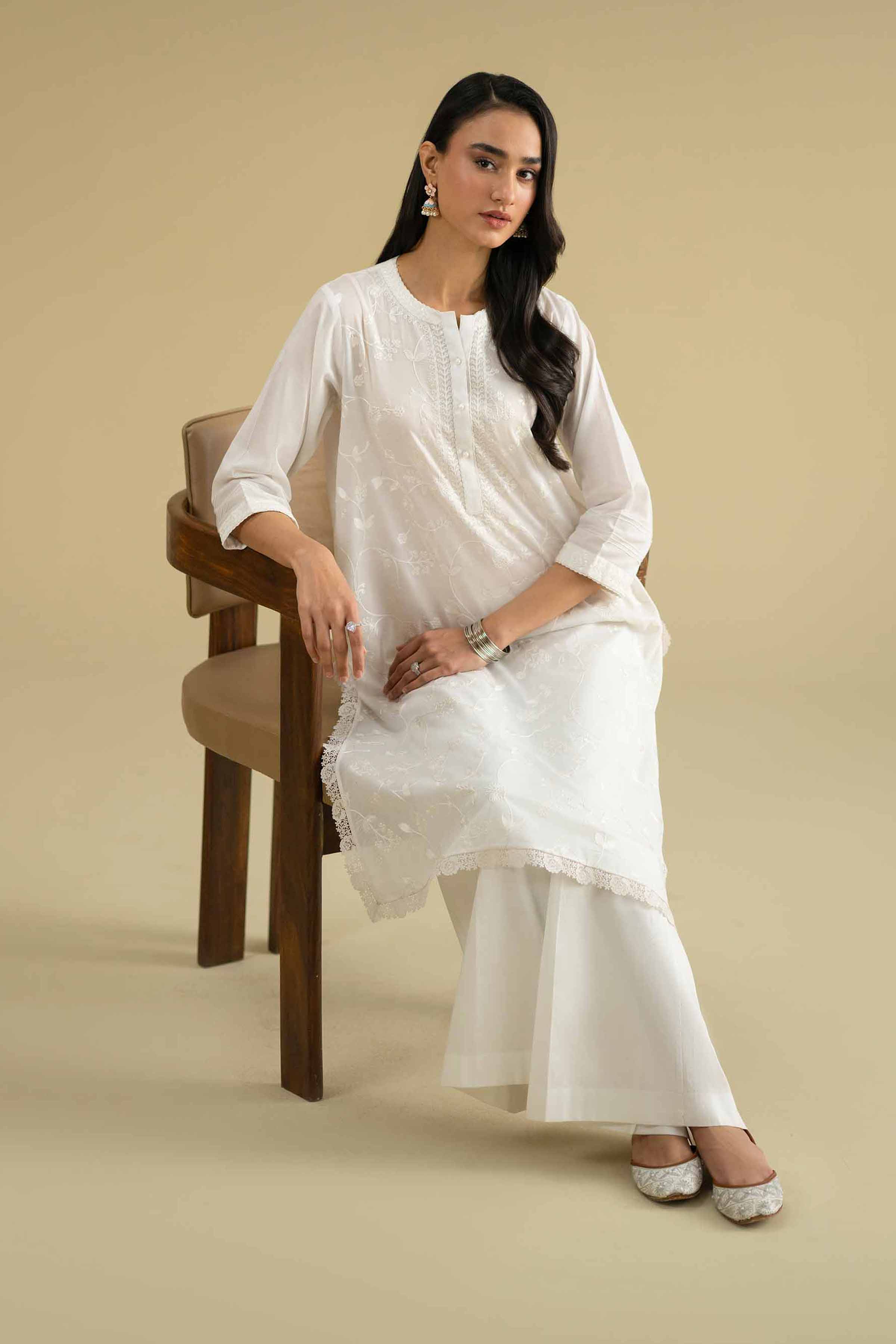 Embroidered Shirt - KFE26-03 White Cambric 1PC Embroidered LUXURY