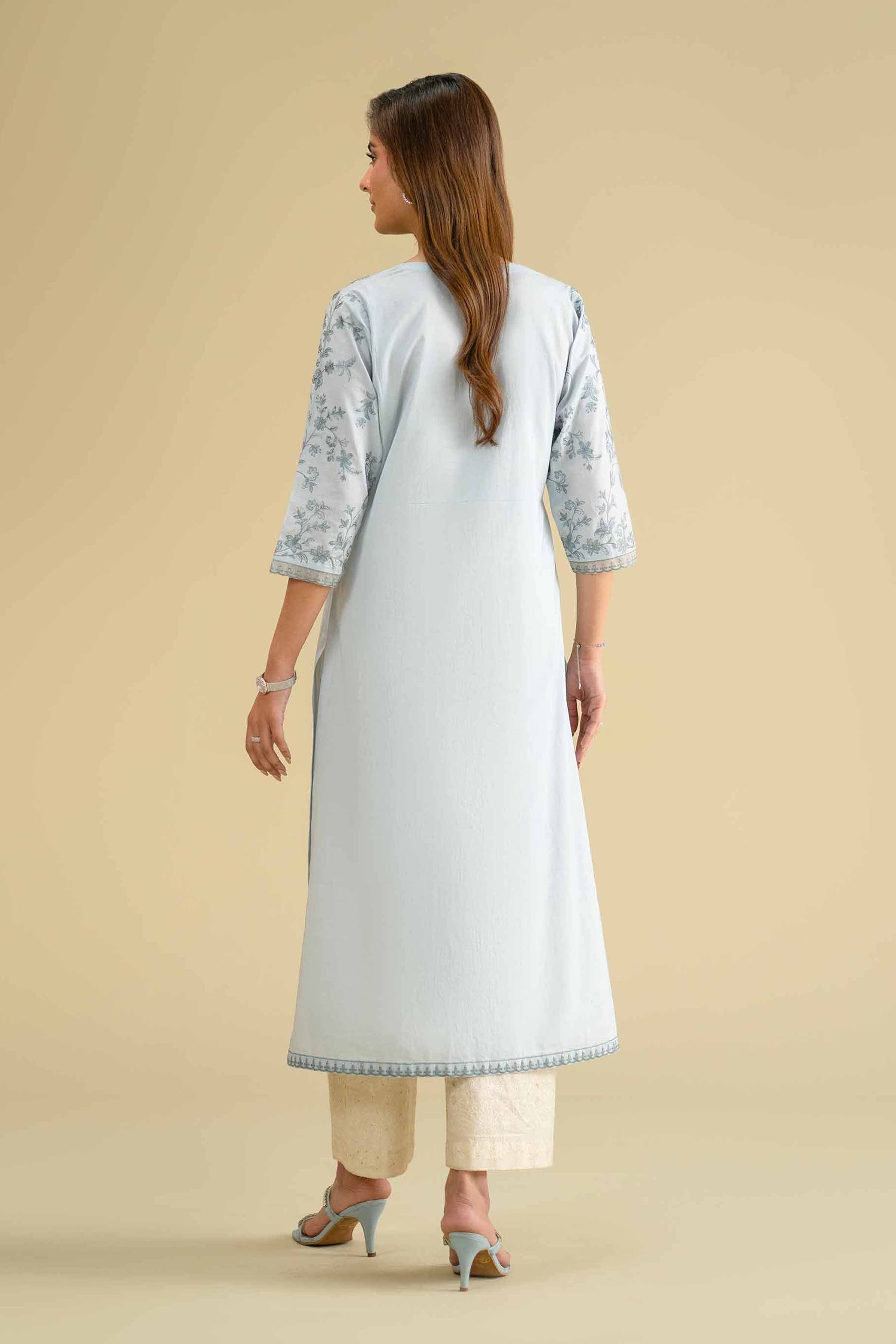 Embroidered Shirt - KFE26-08 Blue Cambric 1PC Embroidered LUXURY