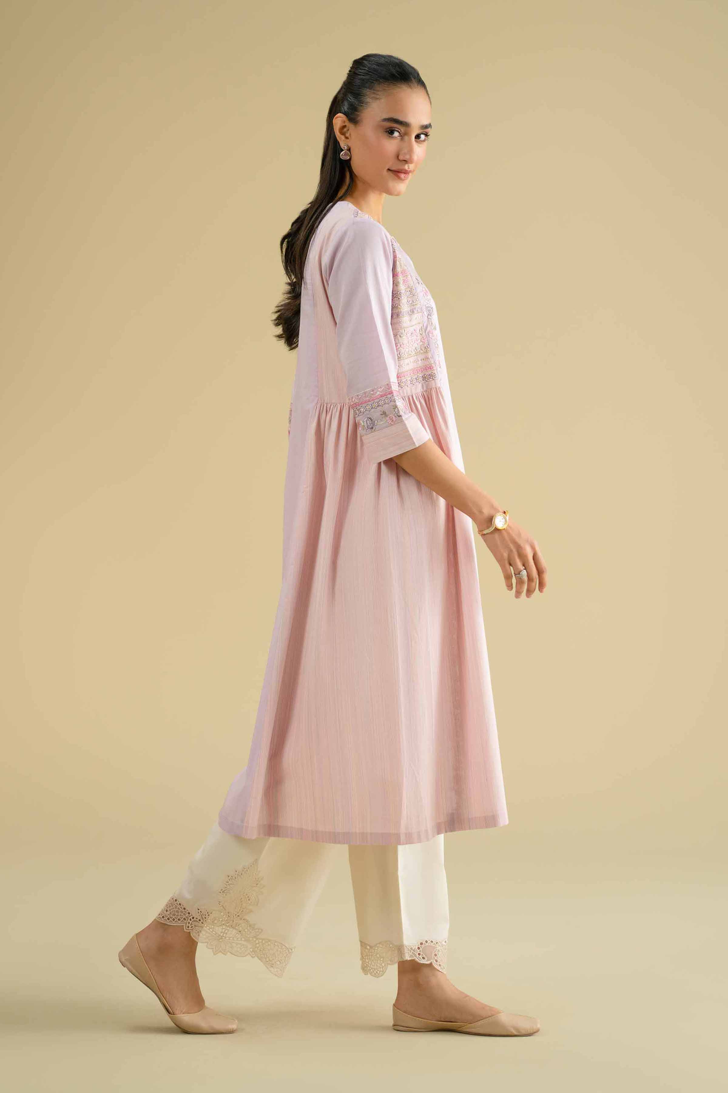 Embroidered Dress - KFE26-09 Purple Cambric 1PC Embroidered LUXURY