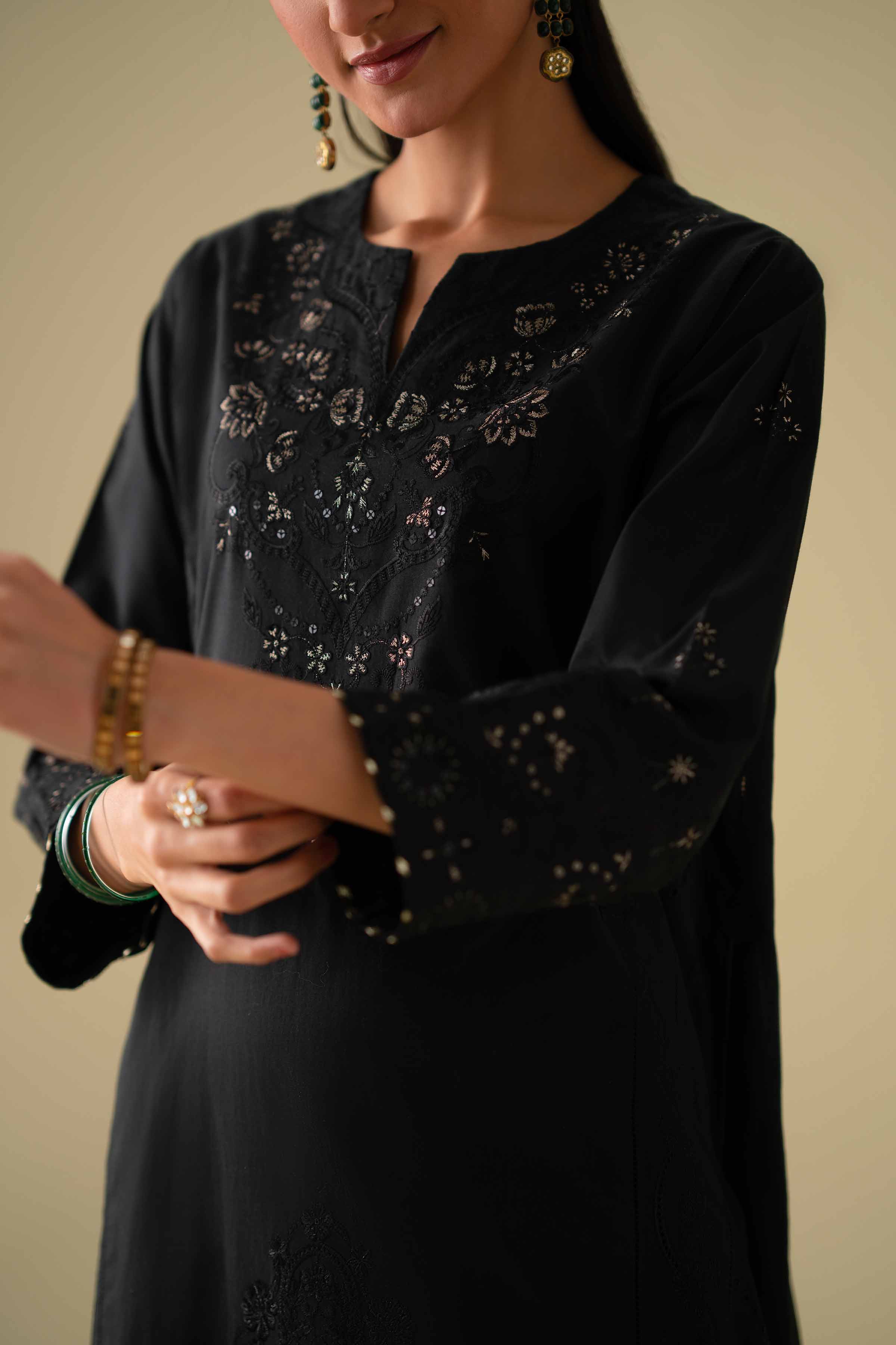 3 Piece - Embroidered Suit - KFE26-102 Black Cambric 3PC Embroidered LUXURY