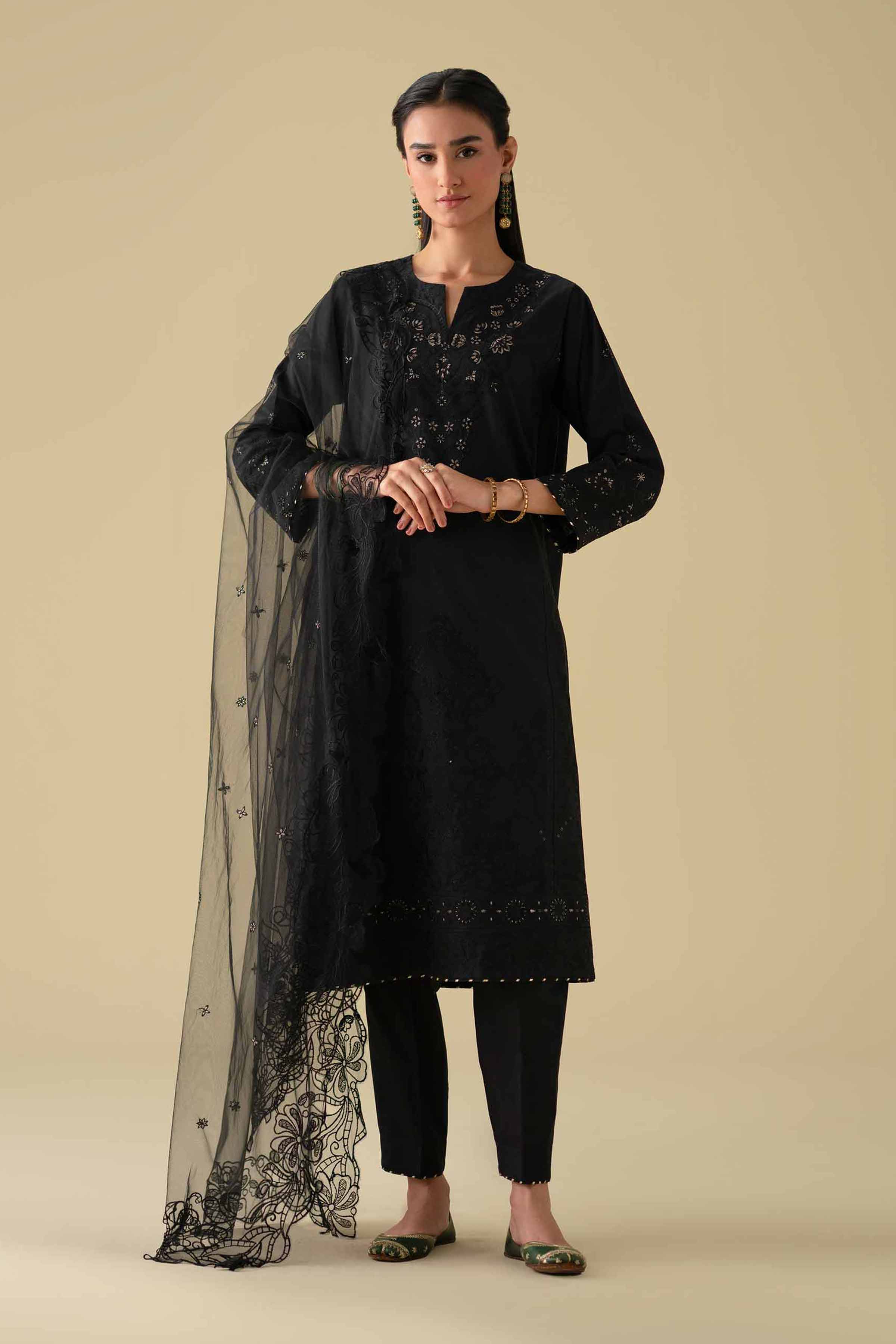 3 Piece - Embroidered Suit - KFE26-102 Black Cambric 3PC Embroidered LUXURY
