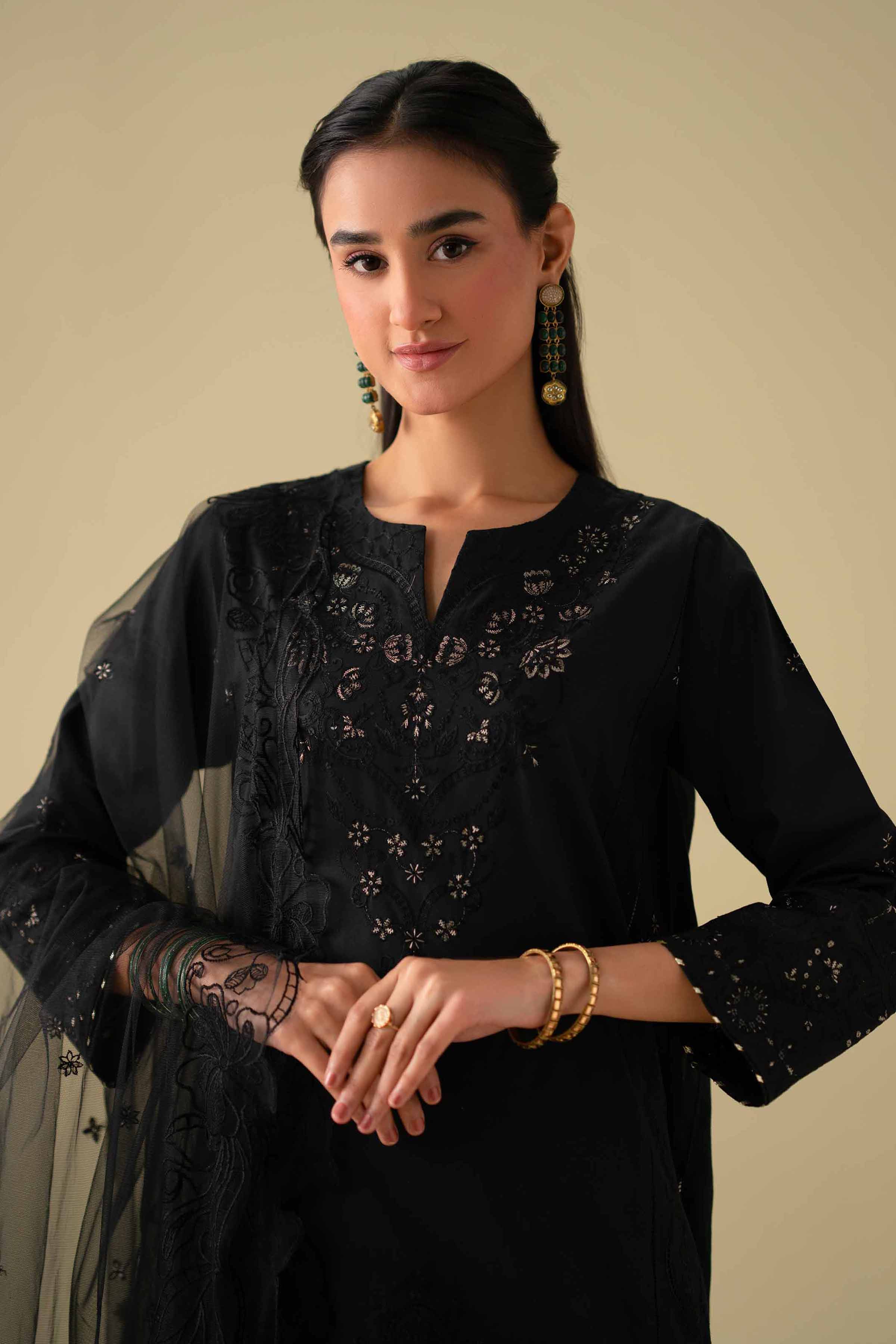 3 Piece - Embroidered Suit - KFE26-102 Black Cambric 3PC Embroidered LUXURY