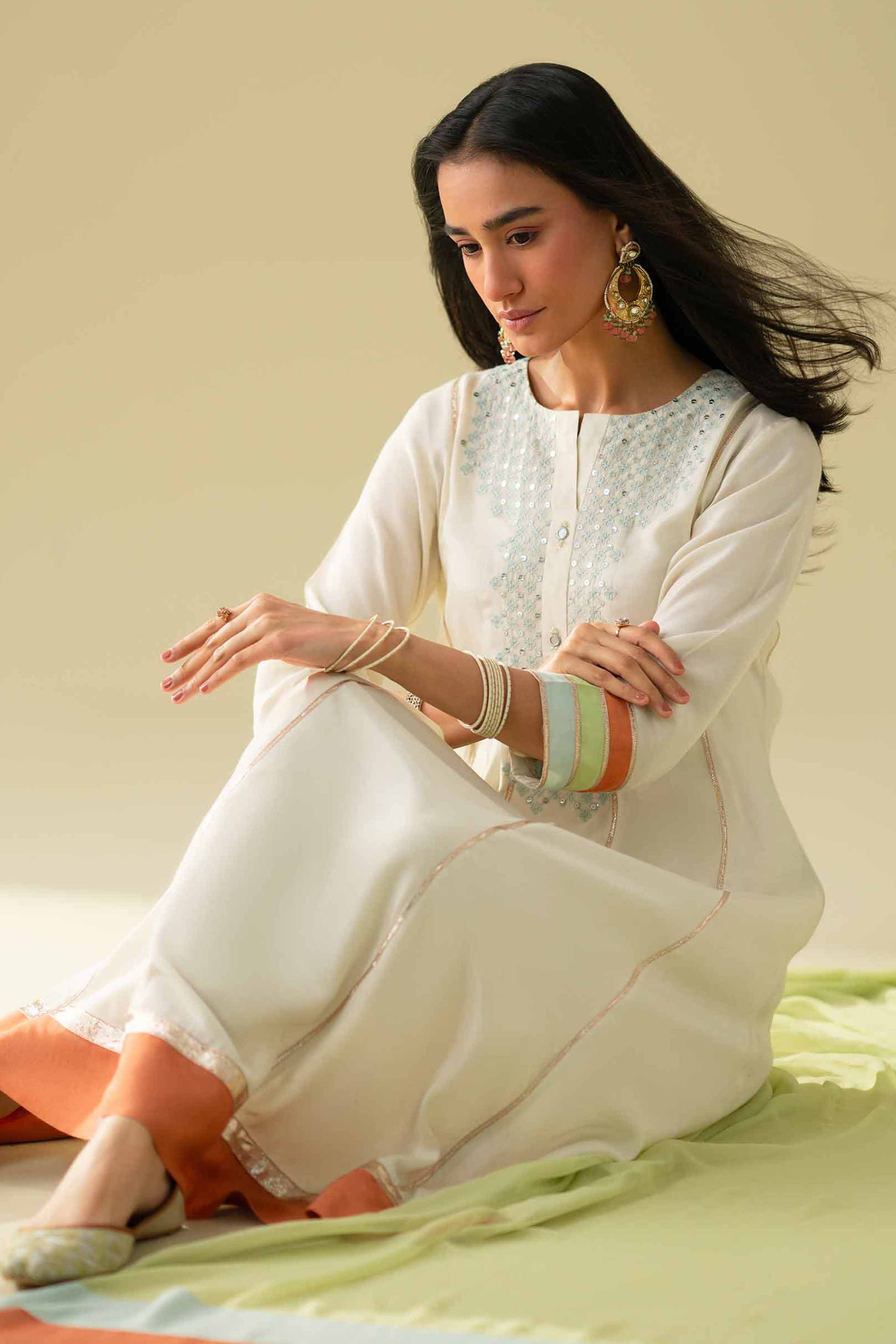 3 Piece - Embroidered Suit - KFE26-103 Ivory Silk 3PC Embroidered LUXURY