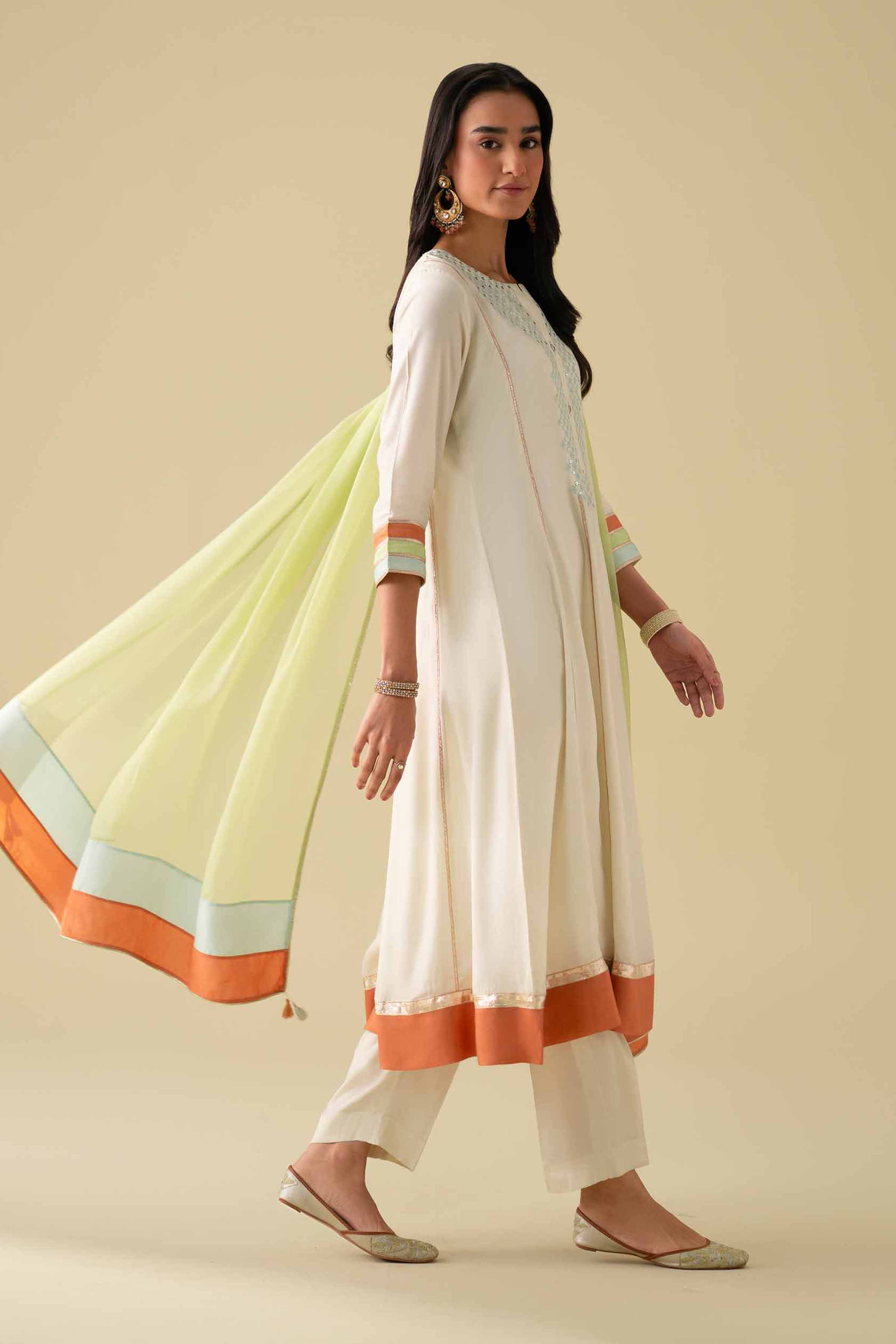 3 Piece - Embroidered Suit - KFE26-103 Ivory Silk 3PC Embroidered LUXURY