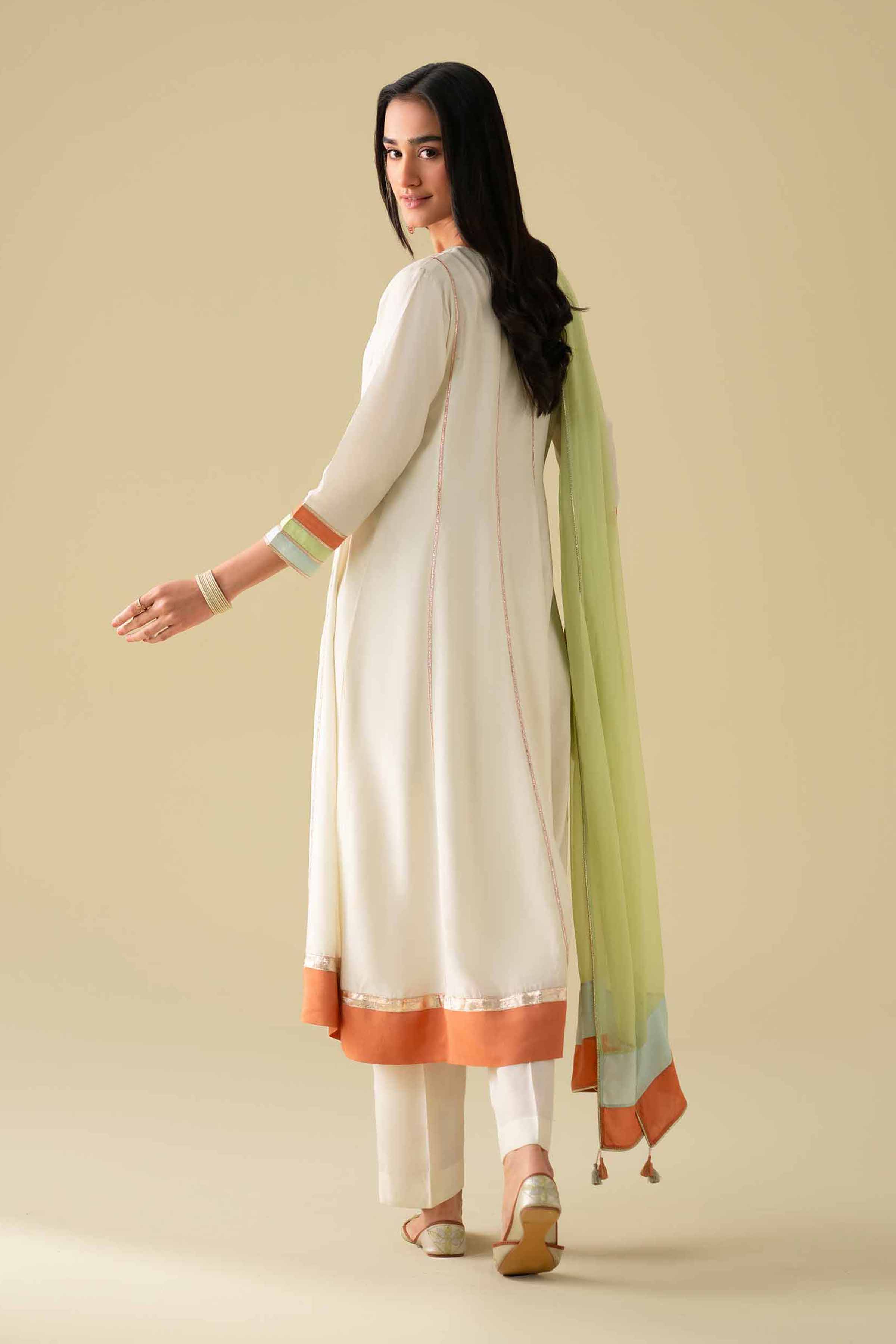 3 Piece - Embroidered Suit - KFE26-103 Ivory Silk 3PC Embroidered LUXURY