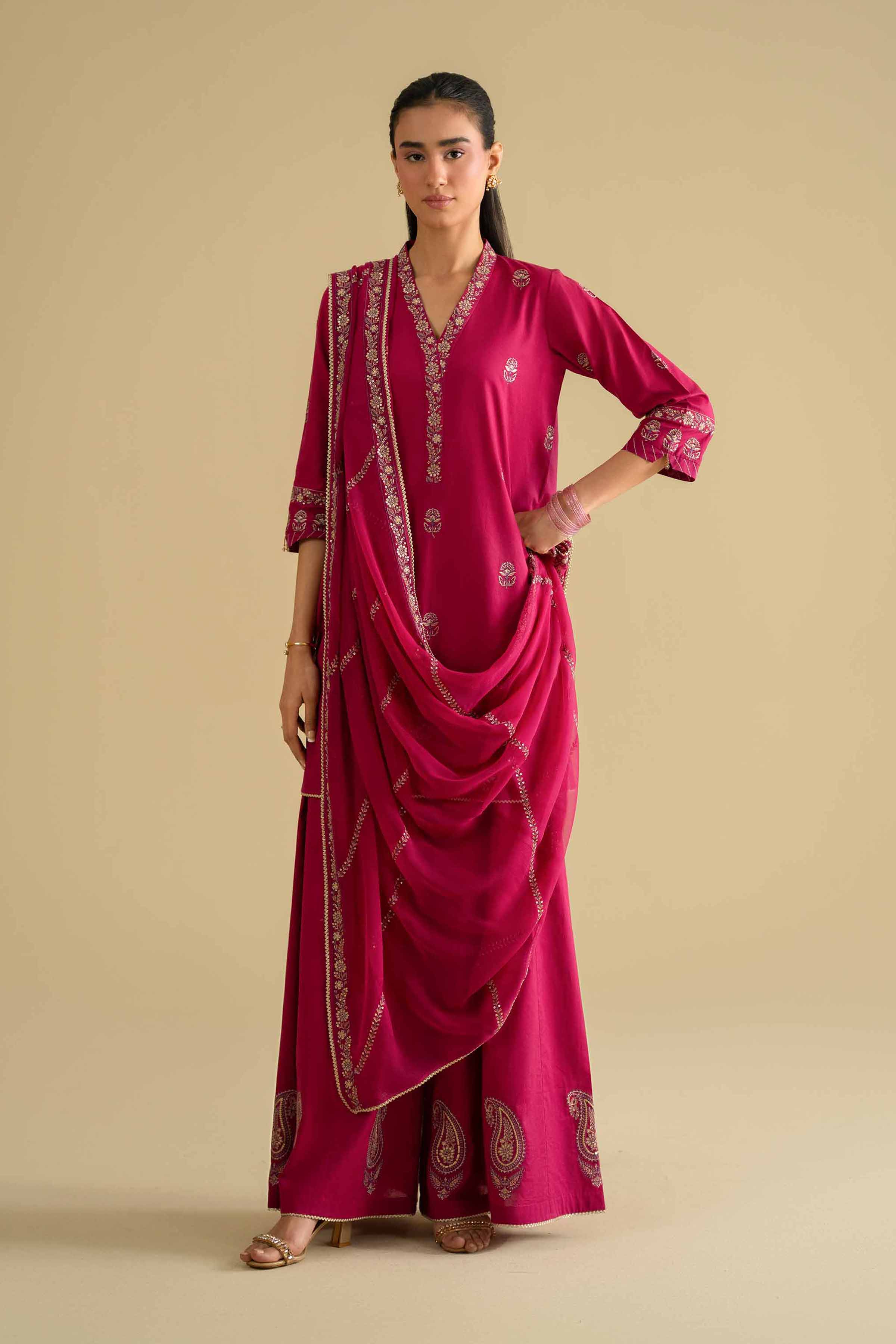 3 Piece - Embroidered Suit - KFE26-105 Pink Cambric 3PC Embroidered