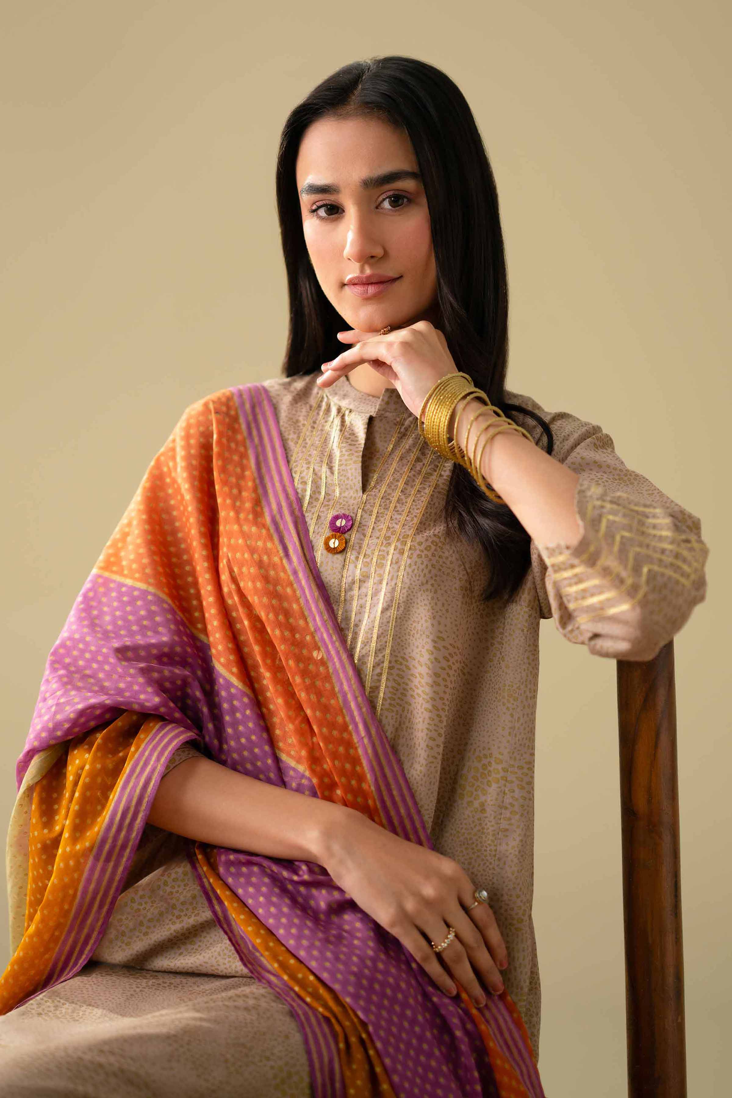 3 Piece - Embroidered Suit - KFE26-116 Brown Lawn 3PC Embroidered LUXURY