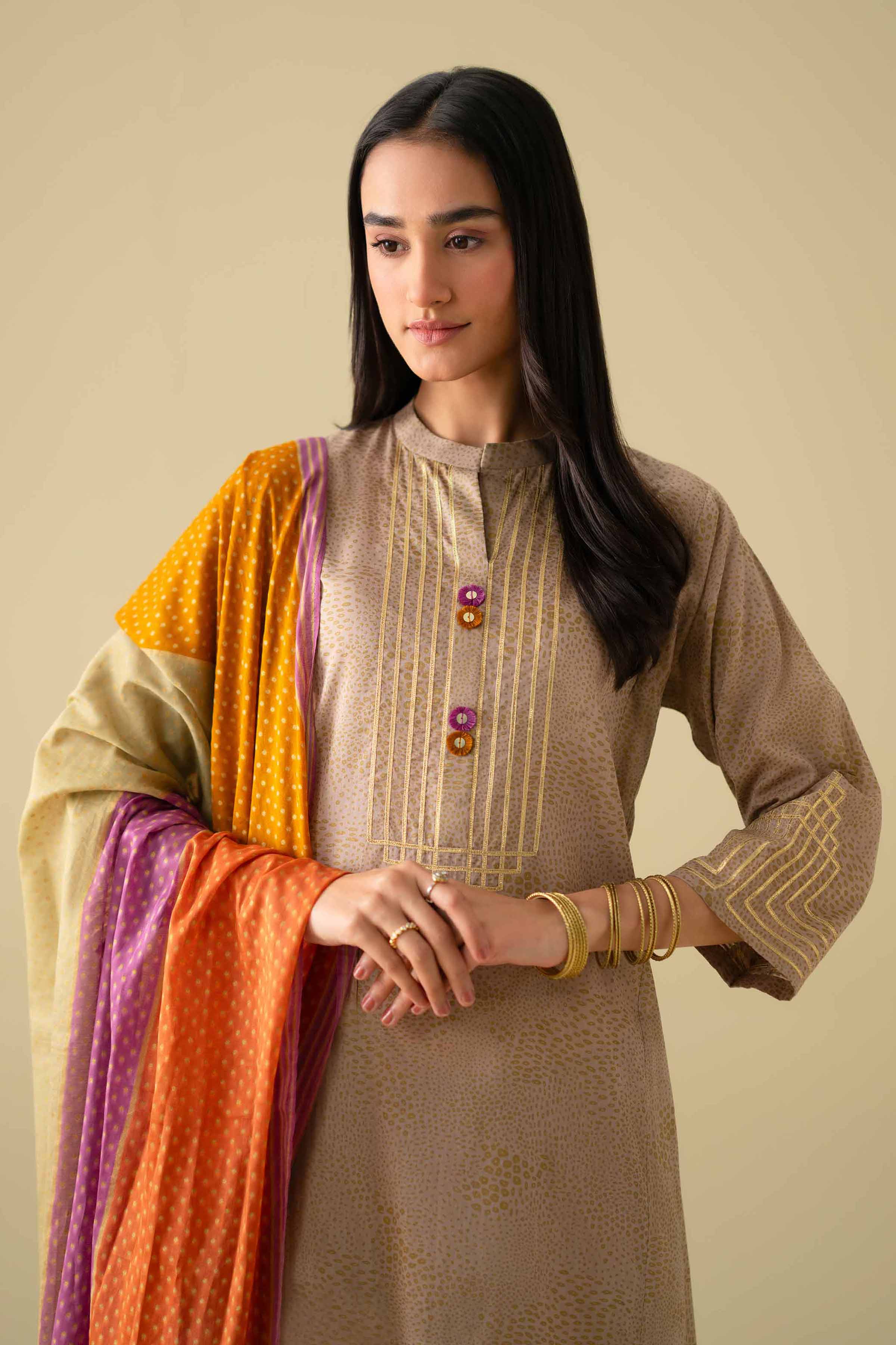 3 Piece - Embroidered Suit - KFE26-116 Brown Lawn 3PC Embroidered LUXURY