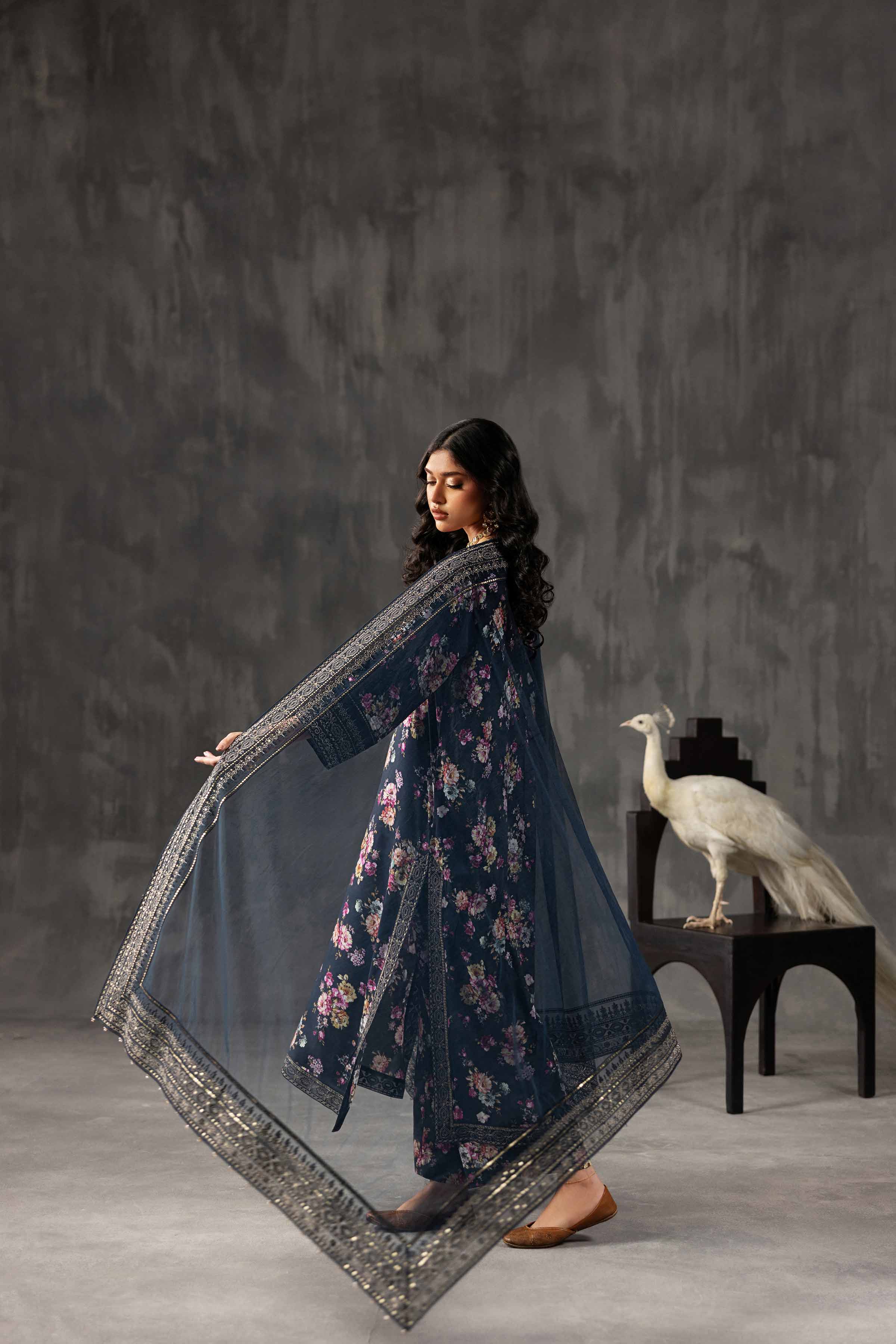 3 Piece - Printed Embroidered Suit - KFE26-118 Blue Silk 3PC Embroidered READY TO WEAR