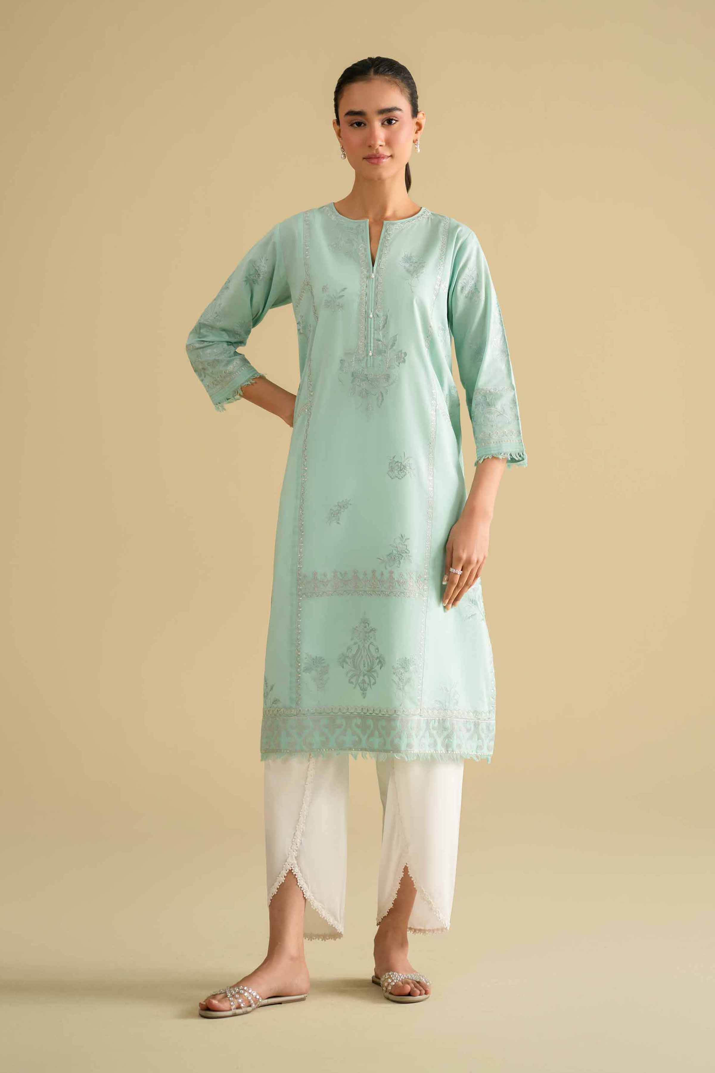 Embroidered Shirt - KFE26-12 Green Lawn 1PC Embroidered