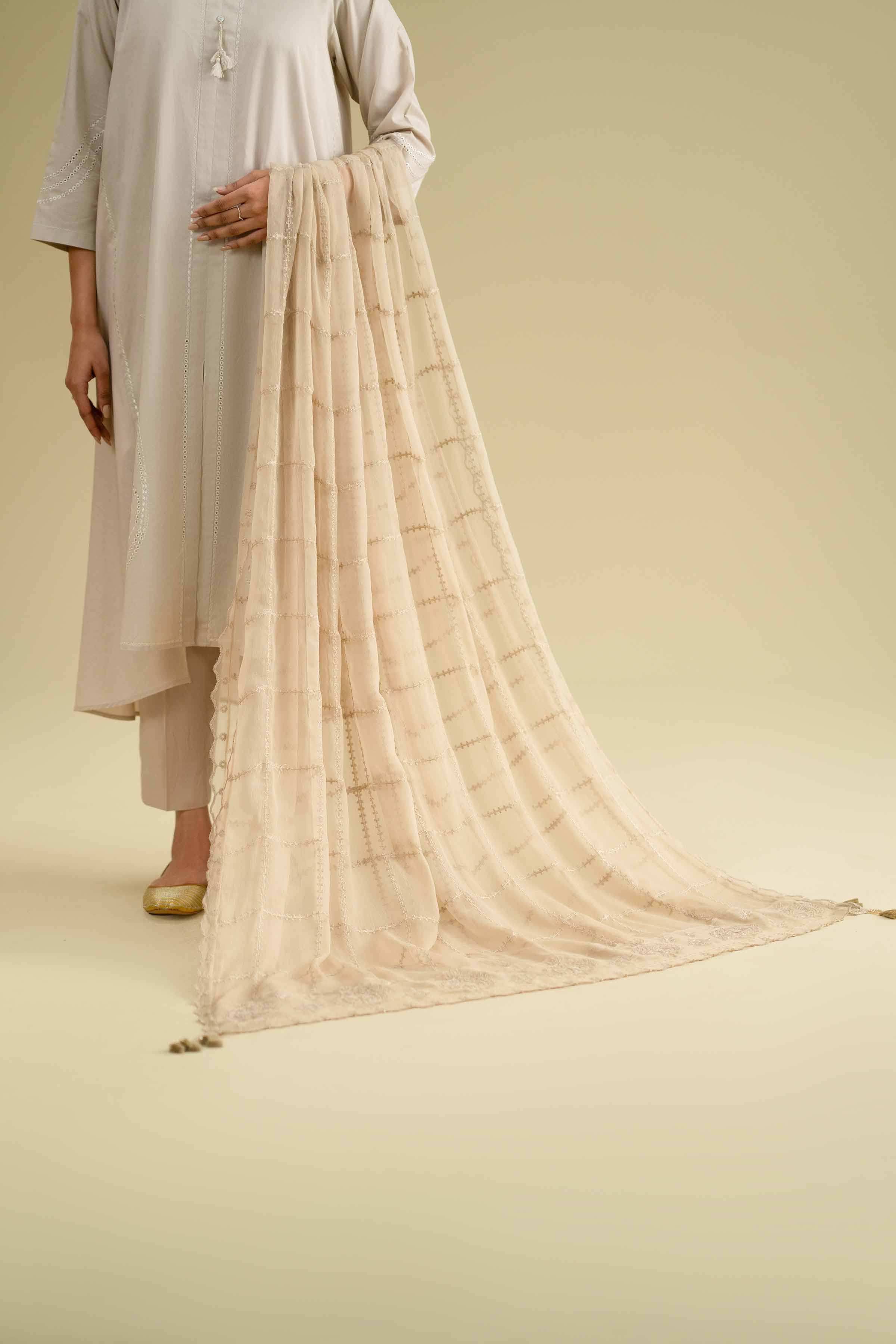 Embroidered Dupatta - KFE26-120 Brown Chiffon 1PC Embroidered LUXURY