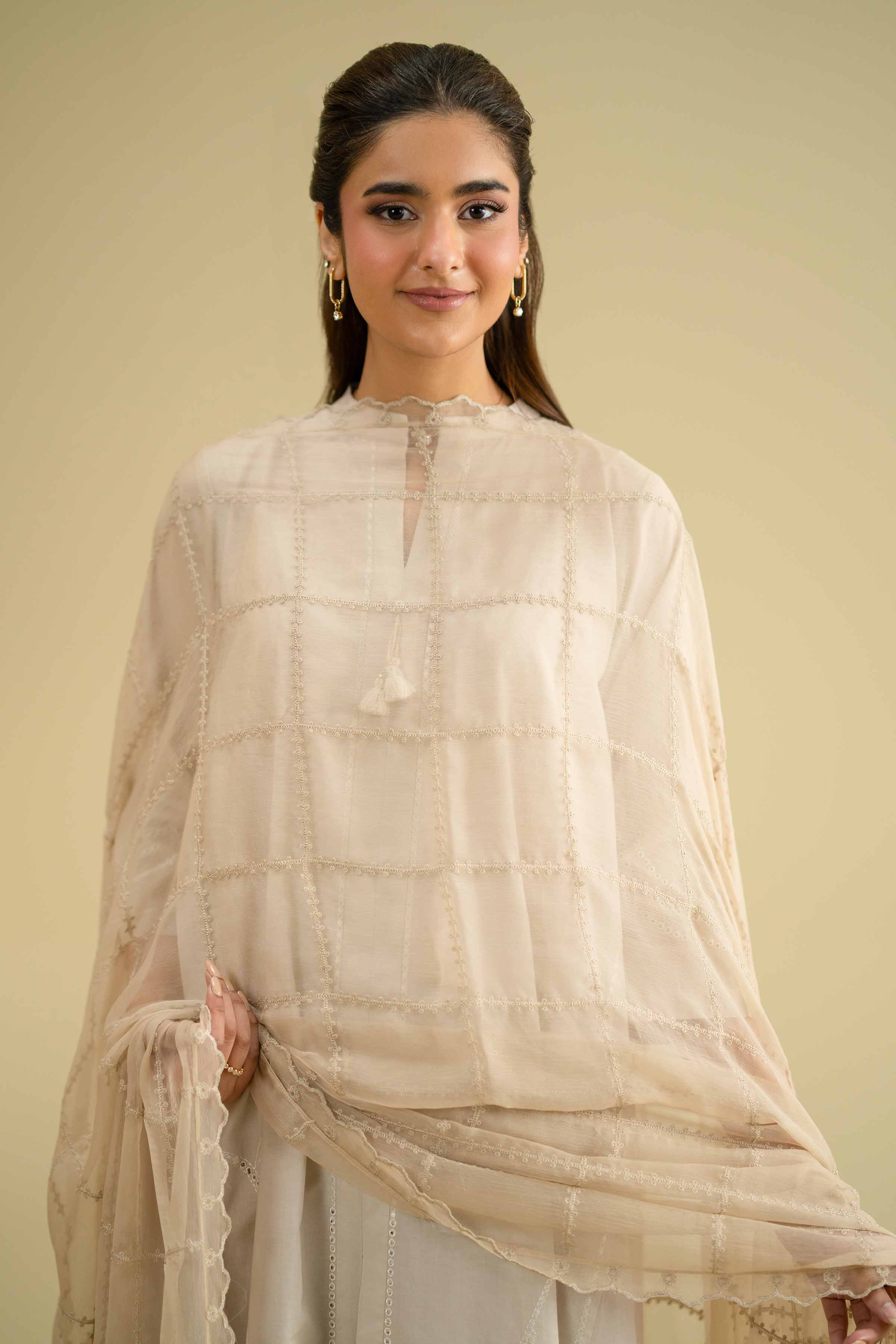 Embroidered Dupatta - KFE26-120 Brown Chiffon 1PC Embroidered LUXURY